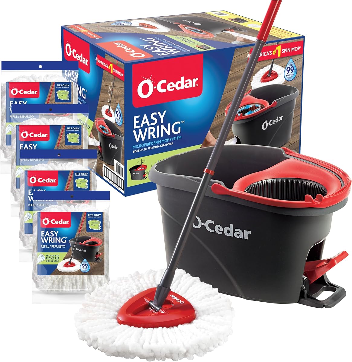 Easywring Microfiber Spin Mop & Bucket Floor Cleaning System with 4 Extra Refills