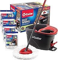 O-Cedar EasyWring Spin Mop & Bucket System with 4 Extra Refills - Hands-Free Foot Pedal Wringer, Microfiber for 99% Bacteria Removal