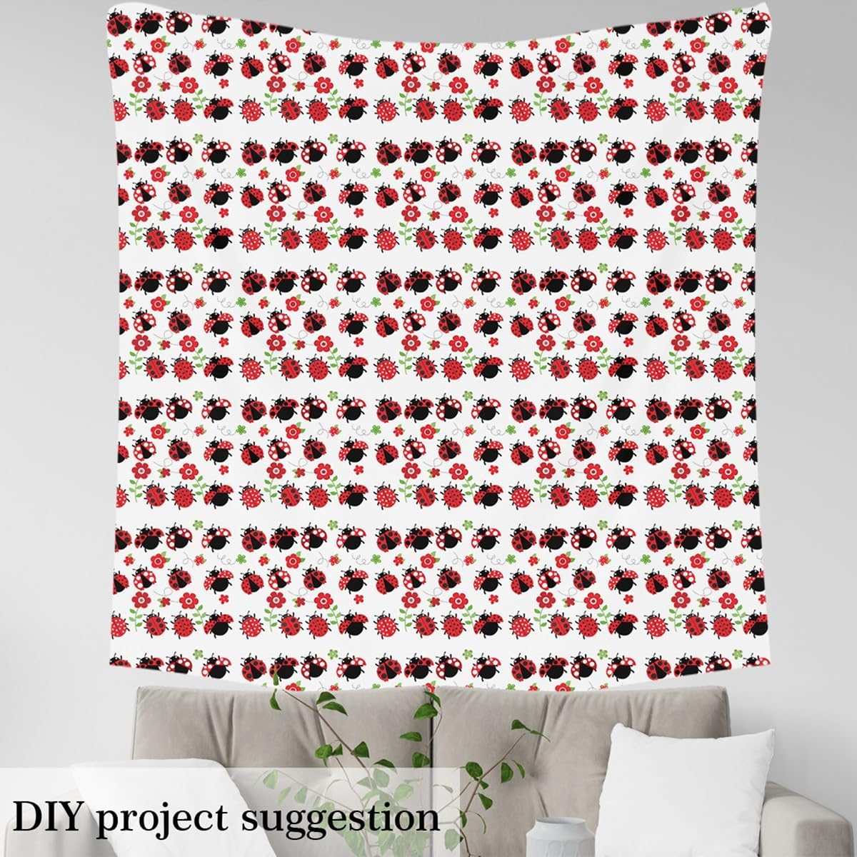 Erosebridal Insects Ladybug Fabric by The Yard, Summer Cute Wildlife Upholstery Fabric for Chairs Sofa, Cartoon Flowers Decorative Fabric, Kawaii DIY Indoor Outdoor Fabric for Kids Girls， 3 Yards