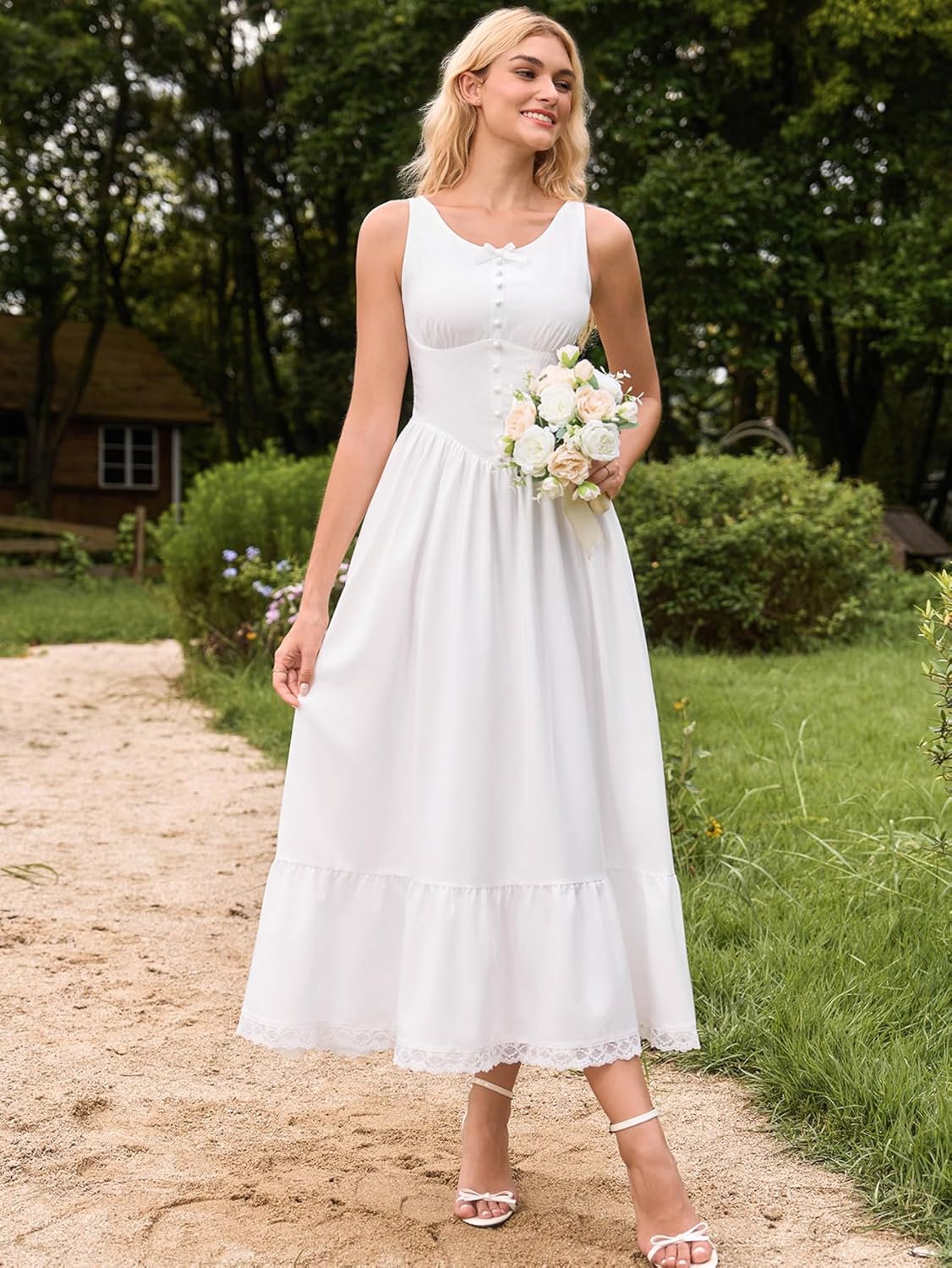 Auraxe Summer Corset Wedding Guest Maxi Dresses for Women Cute Flowy A Line Tank Ruffle Petite Tea Party Long Dress 2026
