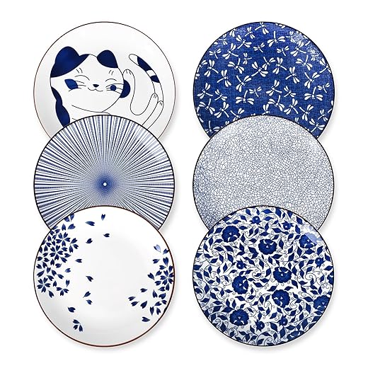 Selamica 10 Inch Kitchen Serving Plates, Large Dessert Plates Ceramic for Salad Pasta Steak, Microwave Dishwasher Safe, Set of 6, Blue