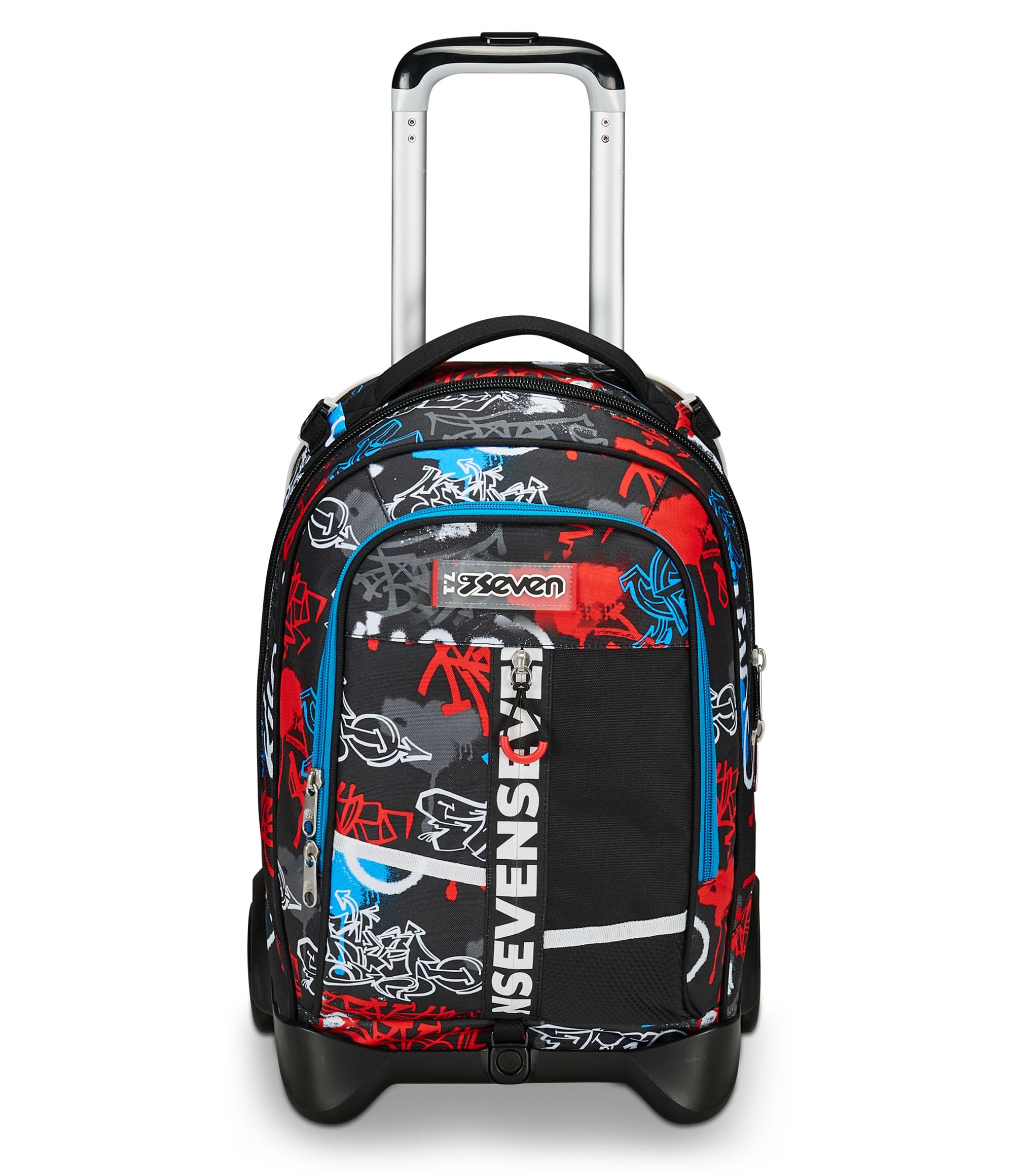 Seven Trolley Scuola Jack 2 Ruote, Nero Rosso, Half Street, 3 in 1, Triplo Uso, Zaino Con Carrello Sganciabile, Tasca Porta Borraccia e Crossover System, Zaino Scuola Viaggio, Bambino Ragazzo