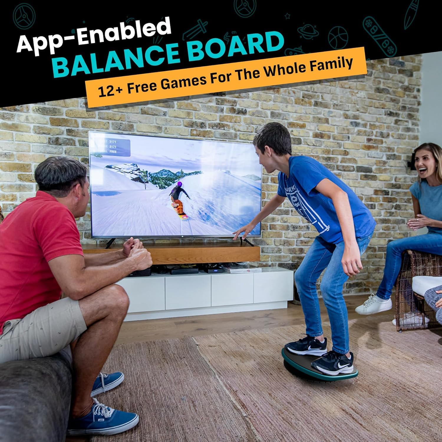 GoBalance Board - App-Enabled Balance Board. Smart Bluetooth Sensor, 12 FREE Interactive Games - Fun, Balance Training and Home Gym Workout! Boost Coordination & Strength for Teens and Adults - 3