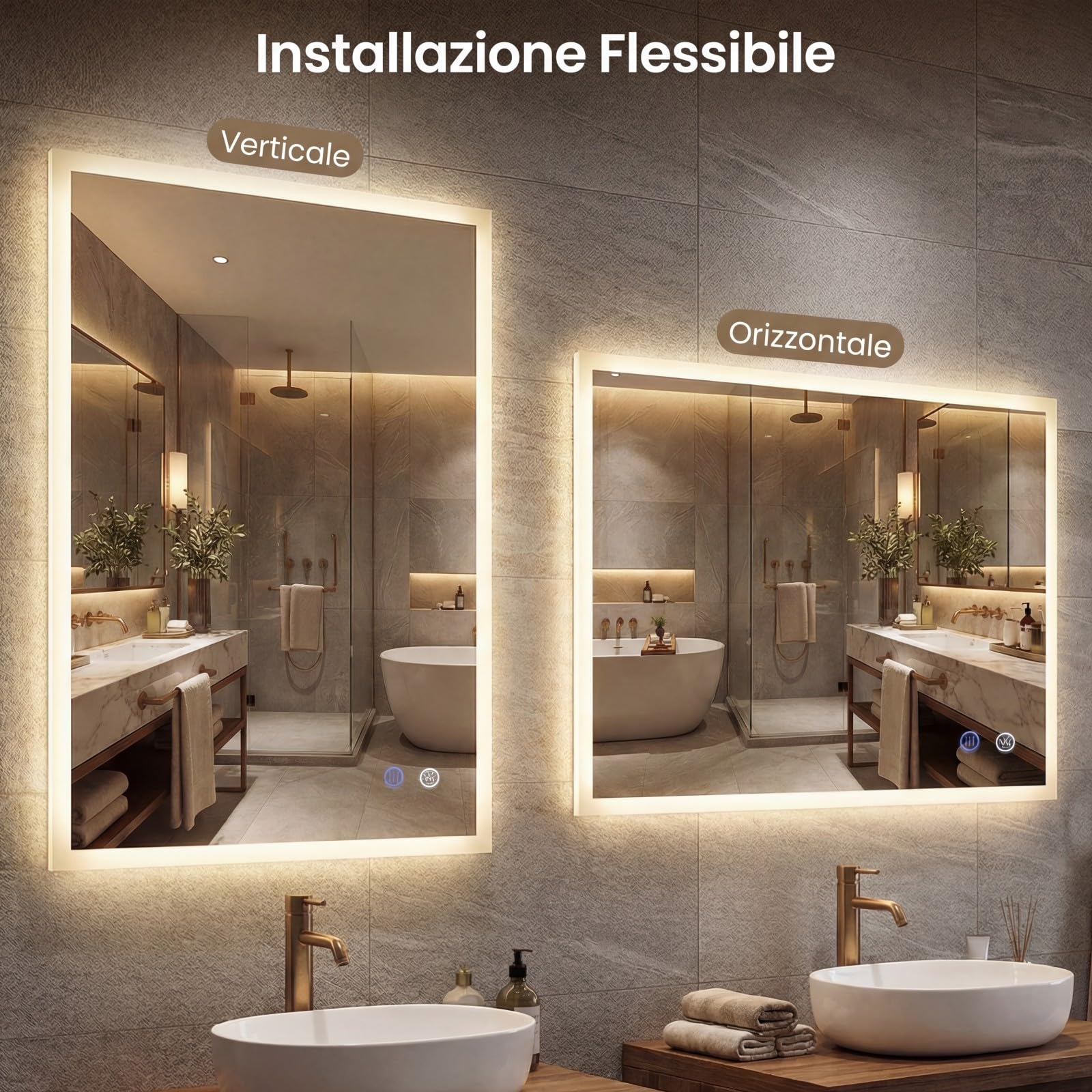 COSTWAY Specchio da Bagno LED 70 x 50 cm, Specchio da Parete Rettangolare con Anti-appannamento, Memoria, 3 Colori di Luce, Dimmerazione Continua e Vetro Temperato Infrangibile (70 x 50 x 3 cm)