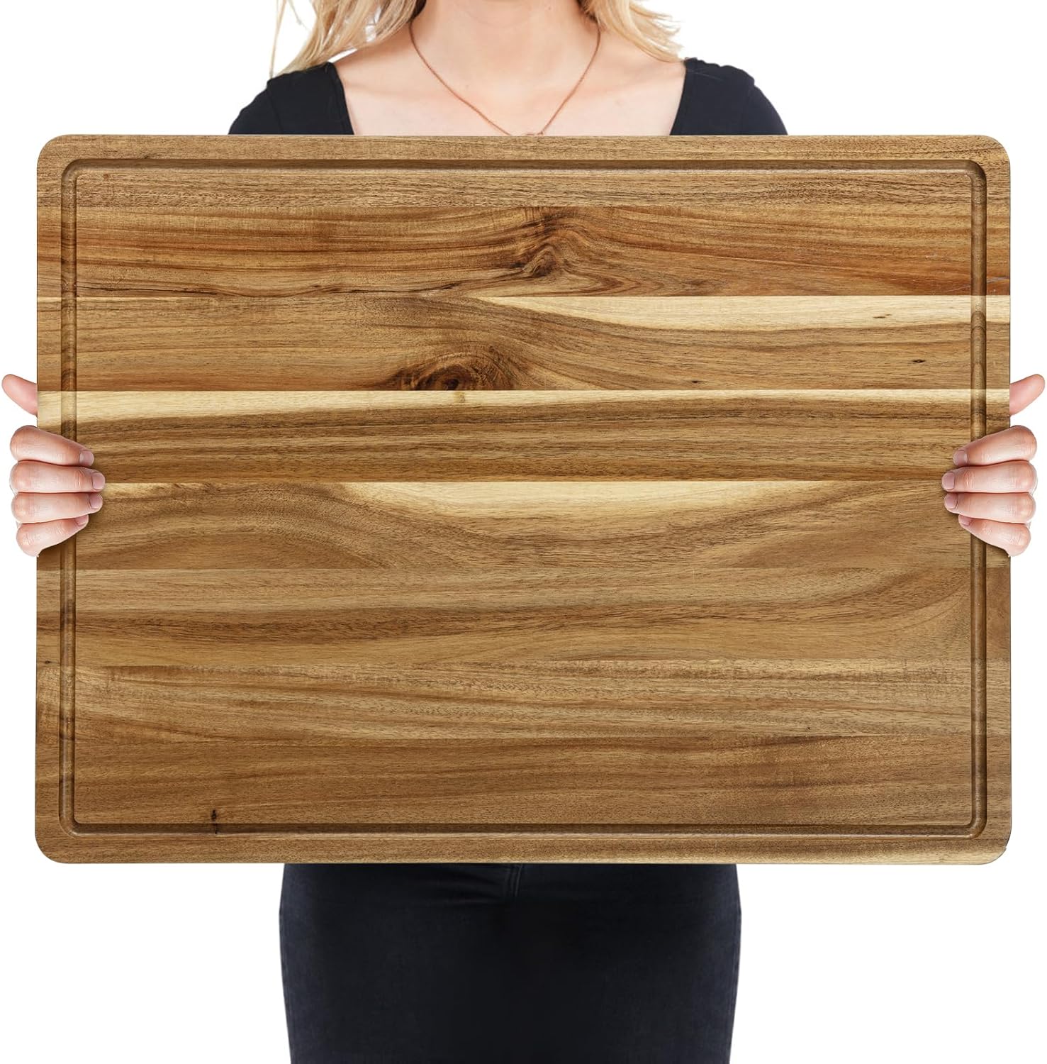 24 x 18 Inch Large Acacia Wood Cutting Board, Reversible Wooden Butcher Block Cutting Board with Juice Groove, Carving Board for Meat, Turkey, Charcuterie 24x18x1.2 inch