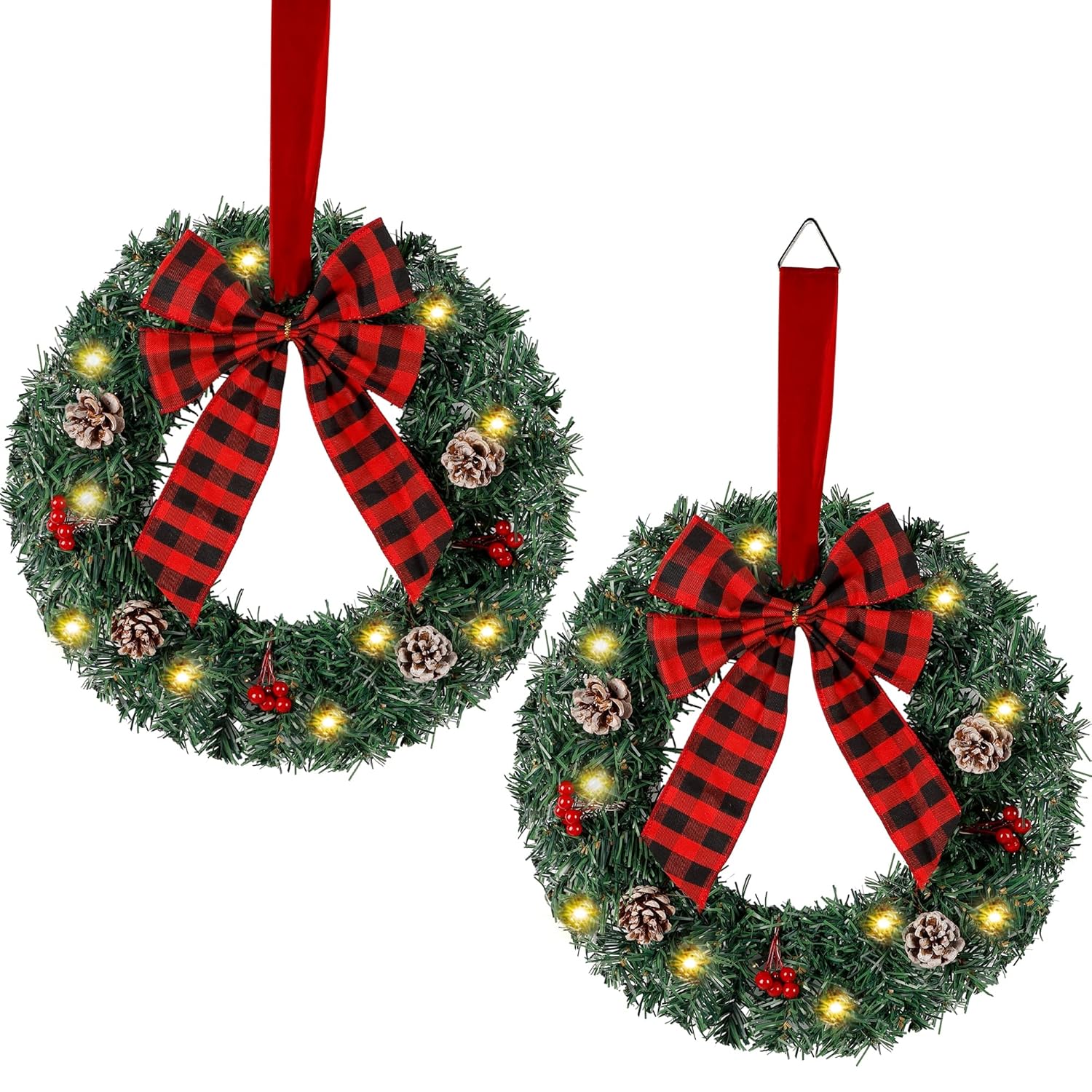 Buy Zcaukya 14" Prelit Christmas Wreath, 2 Pack 10 LEDs Lighted Xmas