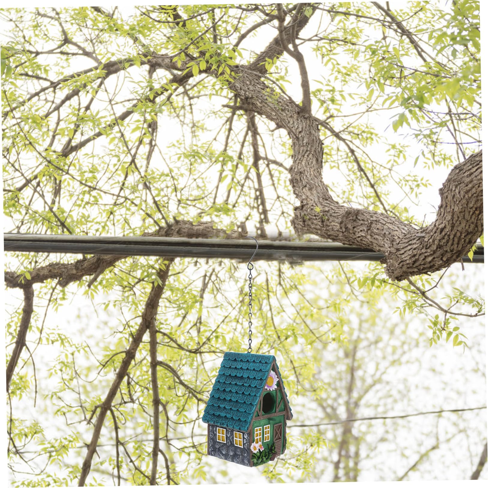VILLCASE Nido de Pájaro Colgante de Resina Estilo Rústico, Lugar Cálido y Protegido para Aves, Fácil de Colgar, Decoración para Jardín Exterior y Patio