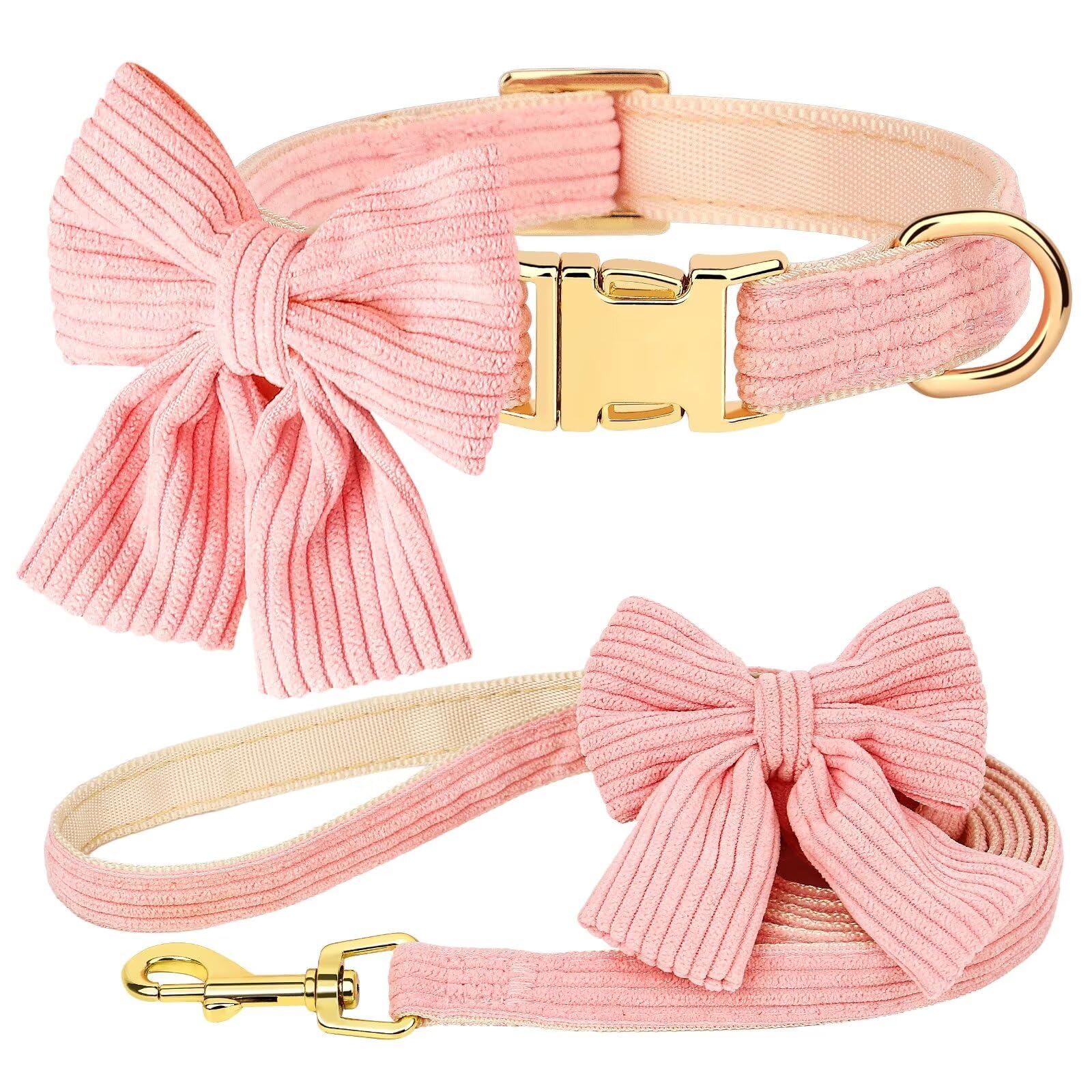 Didog Cute Dog Collar and Leash Set in Pink