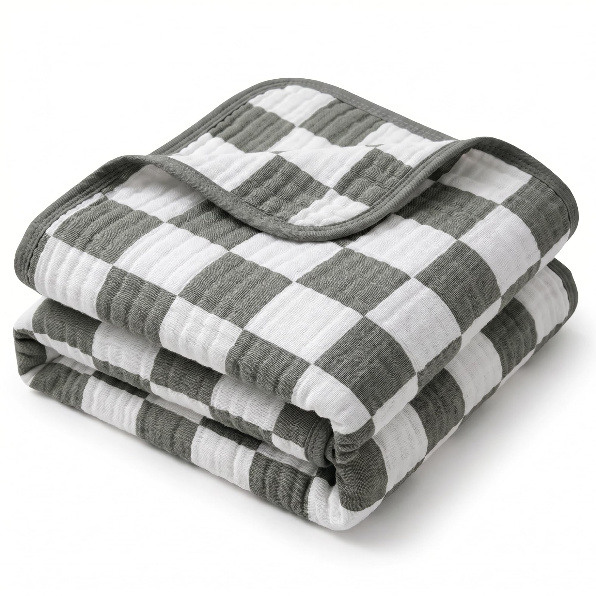 Muslin Jacquard Toddler Blanket 50x60, Organic Blend (Charcoal Grey Checkered)