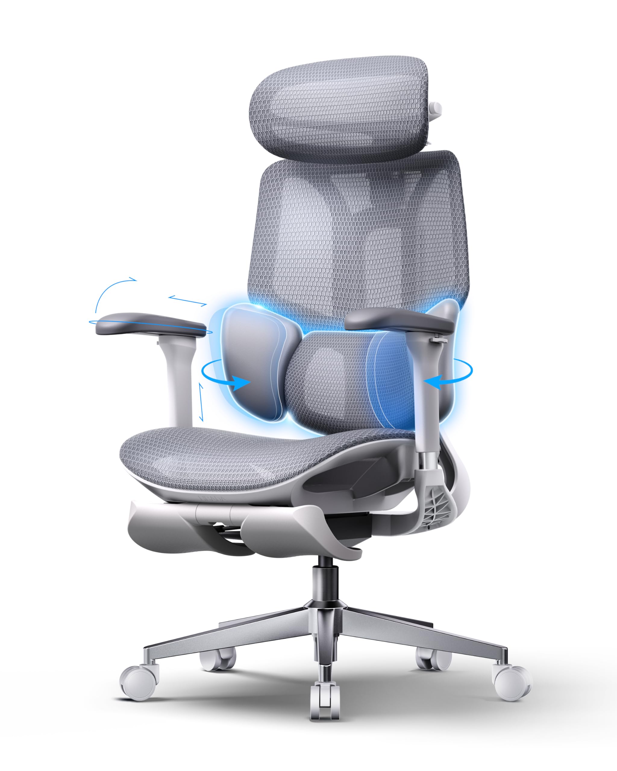 Hbada E3 Air 2026 Ergonomic Office Chair 3-Zone Lumbar Support Comfy Home Office Chair with Auto Recline 4D Headrest & Armrests 140 Tilt for Work & Relax Grey with Footrest product thumbnail 2