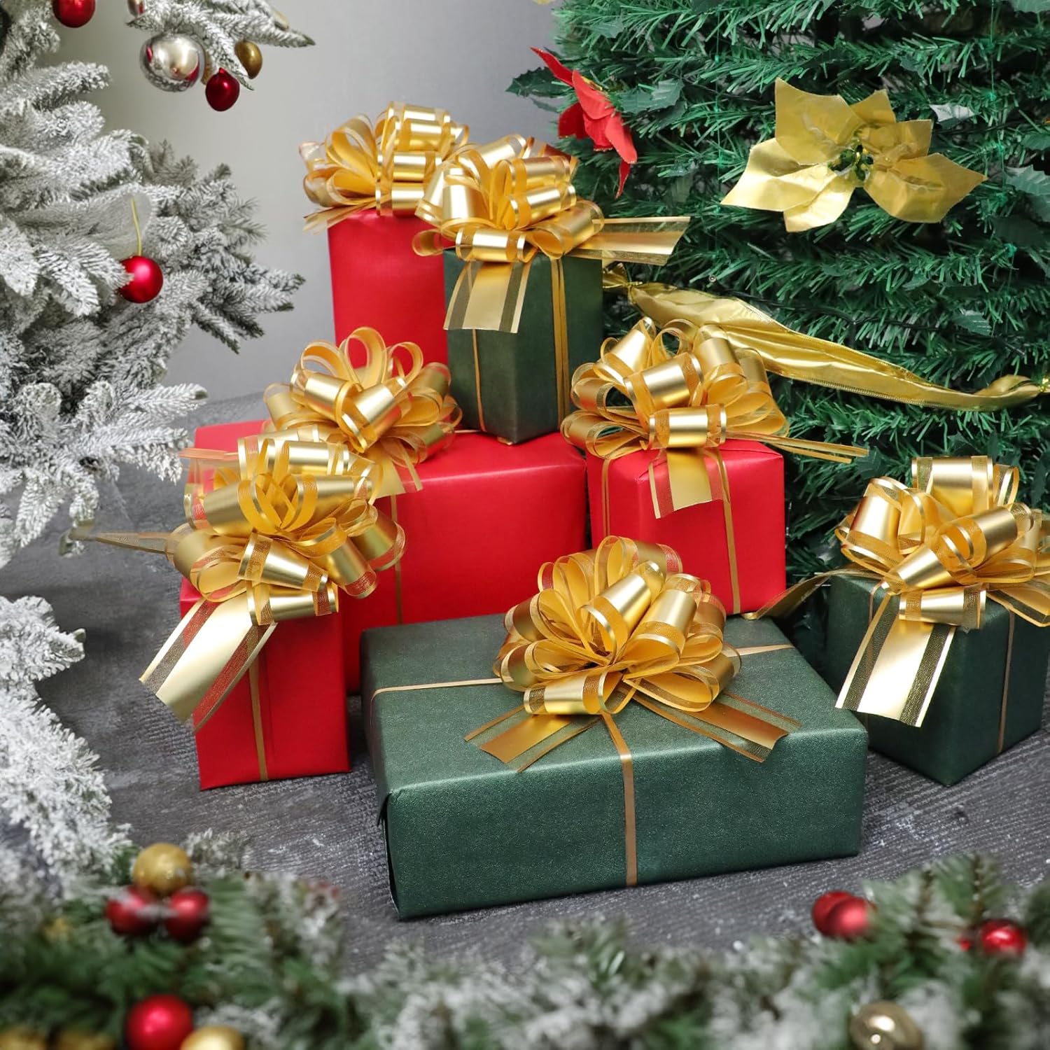 32 Pcs Christmas Large Pull Bows for Gift Wrapping, 6 Inch Organza Ribbon Gold Gift Bows for Presents, Vibrant Colors Xmas Decorative Bows for Baskets Valentine Wedding Party Holiday Decor - Image 2