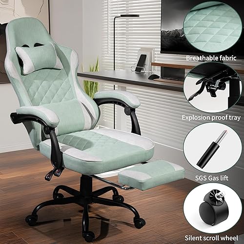 Miniatura 7 de Silla de juegos con reposapiés para adultos, sillas ergonómicas para juegos con reposapiés, silla de juegos grande y alta, sillas reclinables de