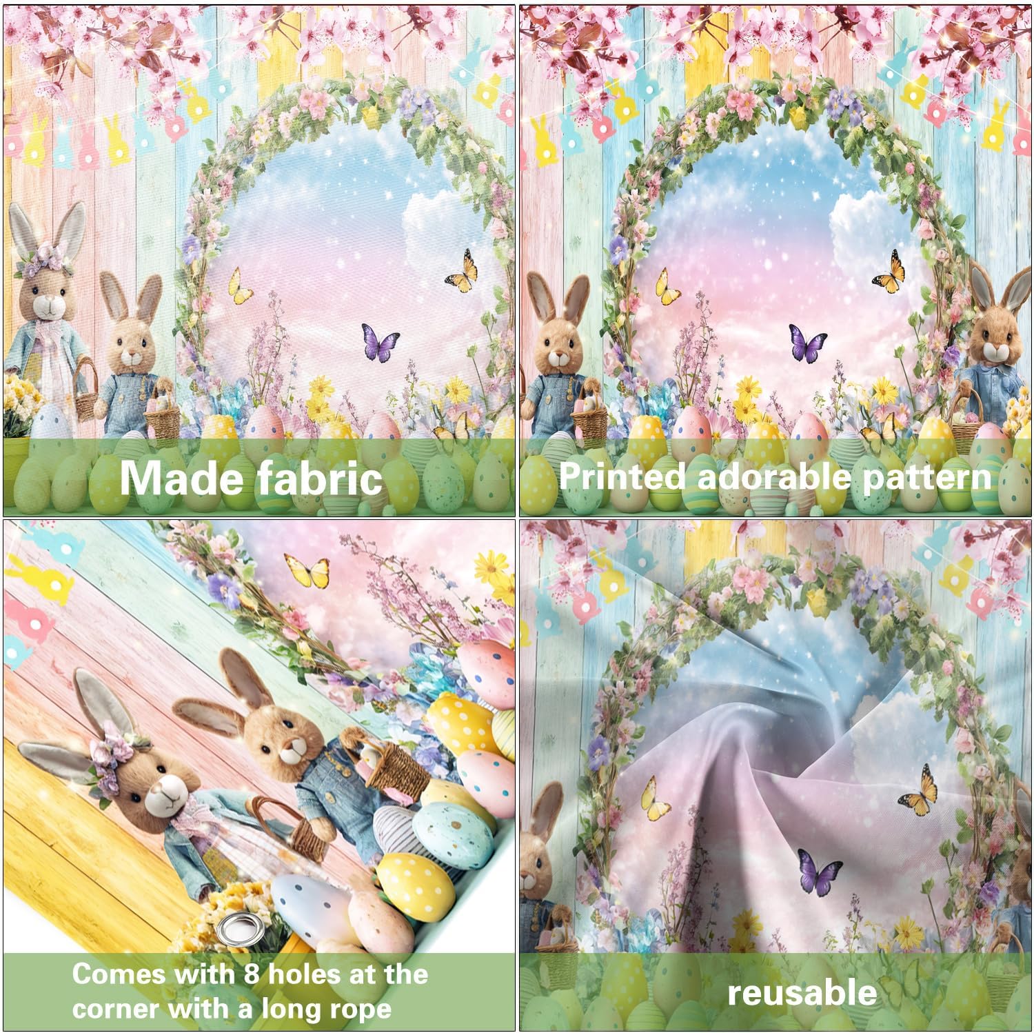 16X7ft Happy Easter Garage Door Backdrop Decoration Cute Bunny Colorful Eggs Spring Floral Door Cover Garage Banner for Outdoor Indoor Spring Easter Party Kids Background Decoration Wall Decor