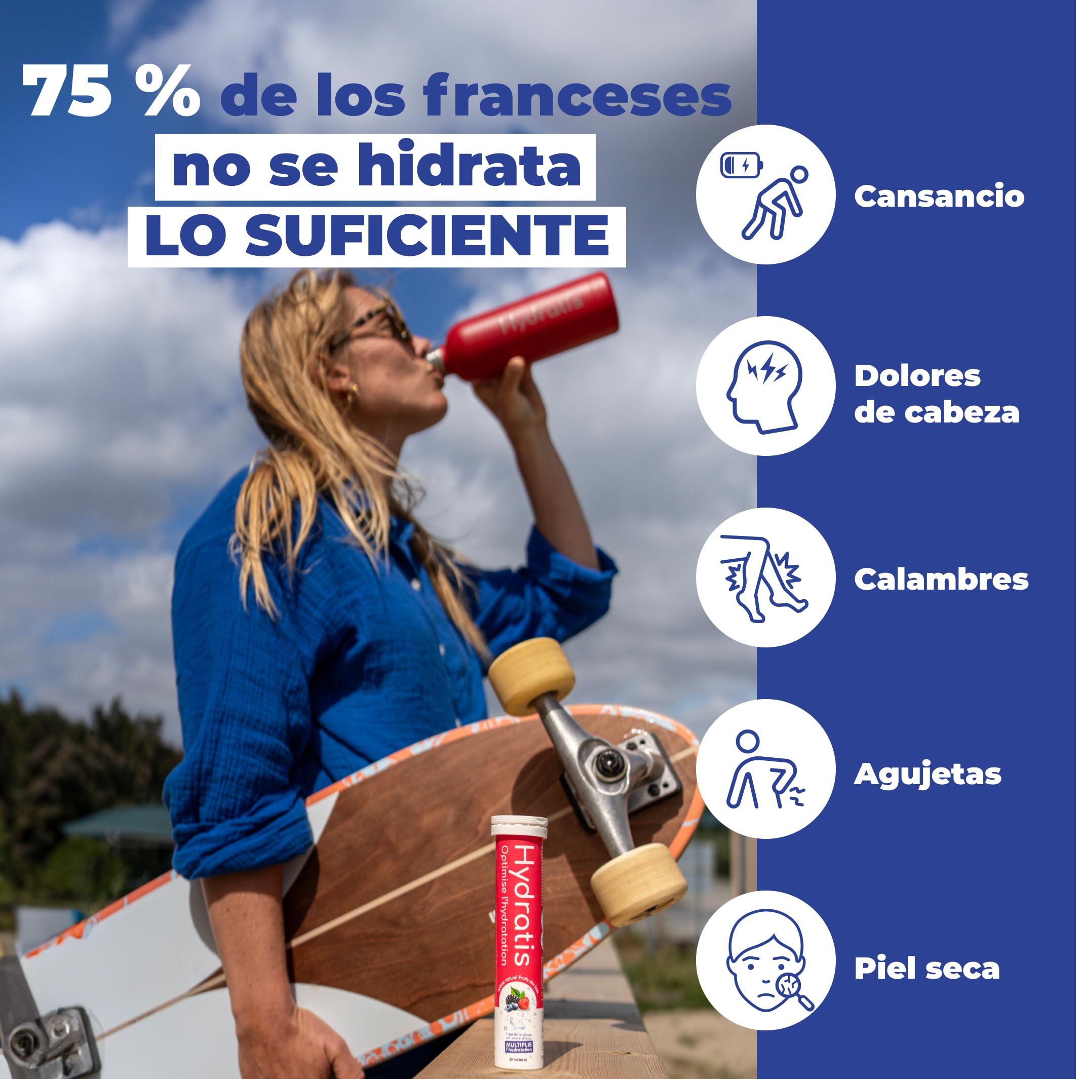 HYDRATIS - Pastillas efervescentes con electrolitos - Melocotón - Optimiza la hidratación - Rico en minerales - Bajo en azúcar - Sabores suaves - Deporte, calambres, recuperación - 160 pastillas
