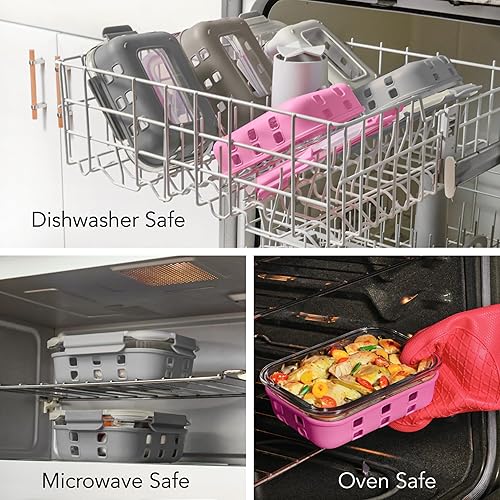 Miniatura 4 de ECOBERI Recipientes de vidrio para preparación de comidas de 4.5 tazas con tapas y fundas de silicona, paquete de 3 recipientes herméticos,