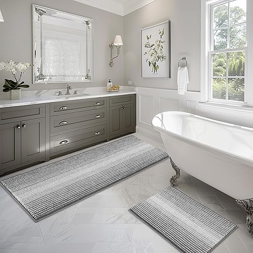 BSICPRO Juego de alfombras y tapetes de baño, 2 piezas de felpilla gruesa y absorbente, antideslizantes, suaves y peludas para baño, lavables a