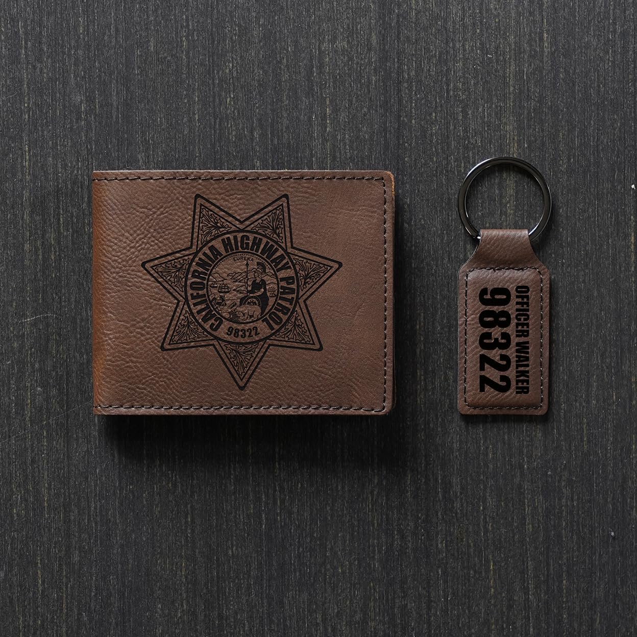 Alterd Industries Engraved CHP Wallet - California Highway Patrol, Leather Wallet, CHP Wives, Engraved, Police Badge, Policeman gifts, police officer gift (Wallet/Keychain Combo, Dark Brown)