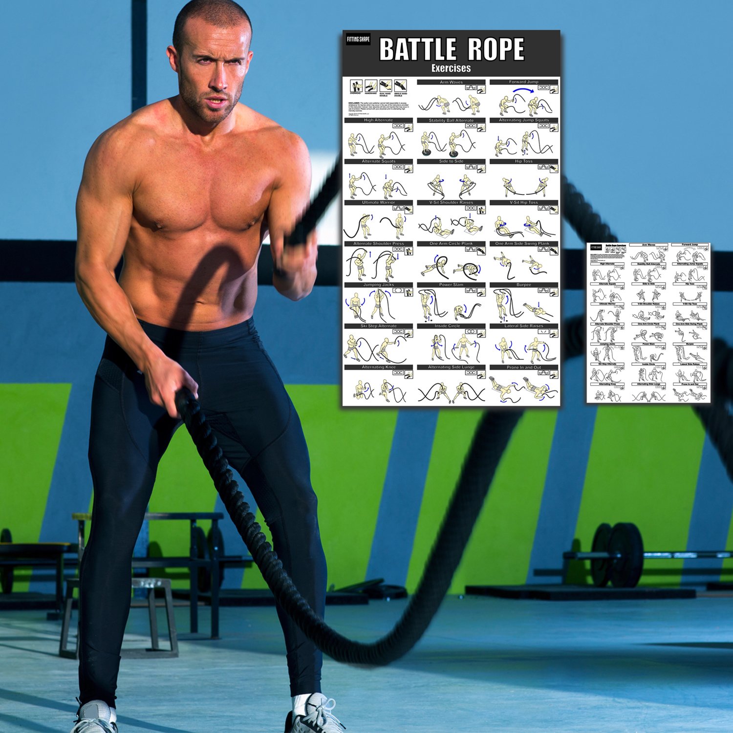 Battle Rope Exercise Poster 20 x 34.5 inch Fully Laminated with 23