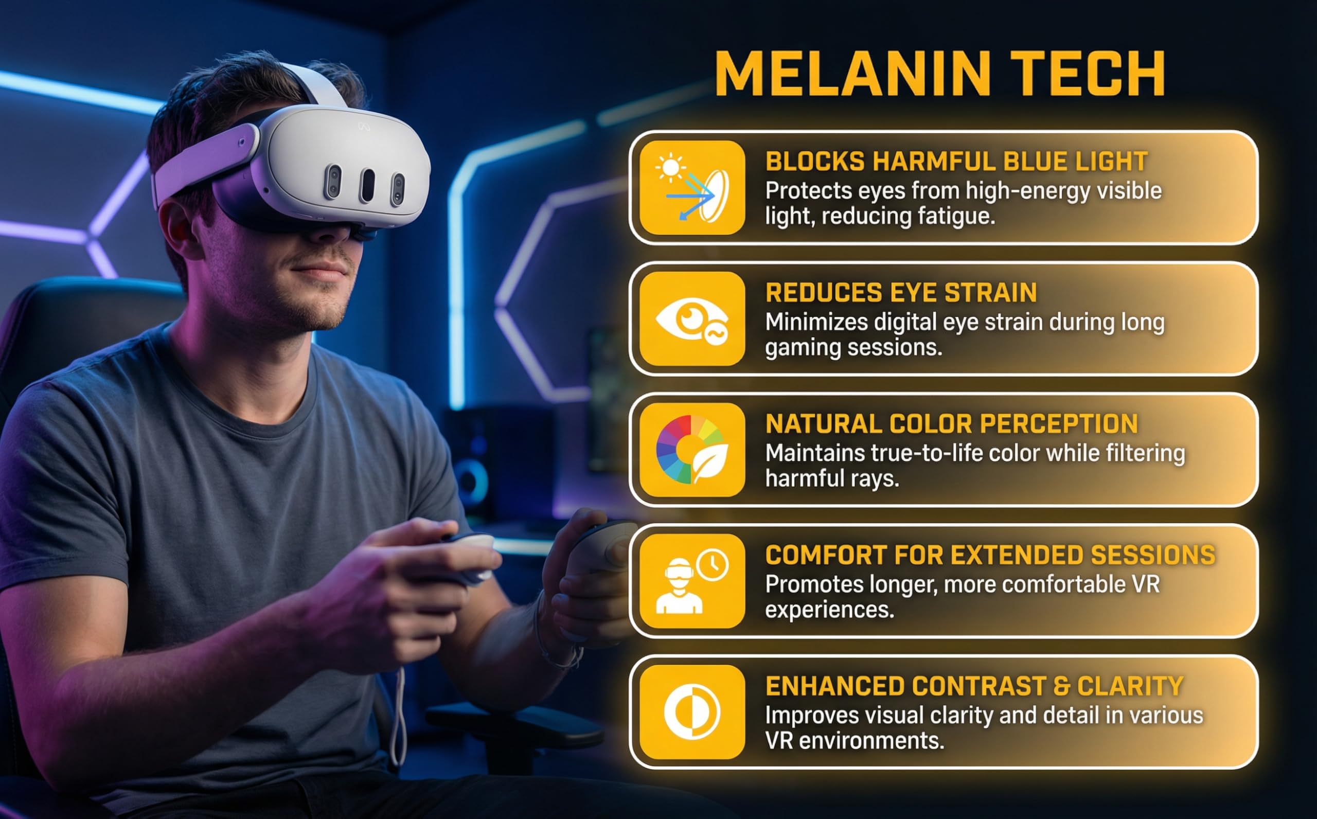 PSI 2 lentes de melanina anti luz azul para Oculus Meta Quest 3 gafas, insertos compatibles con accesorios de realidad virtual, protección ocular