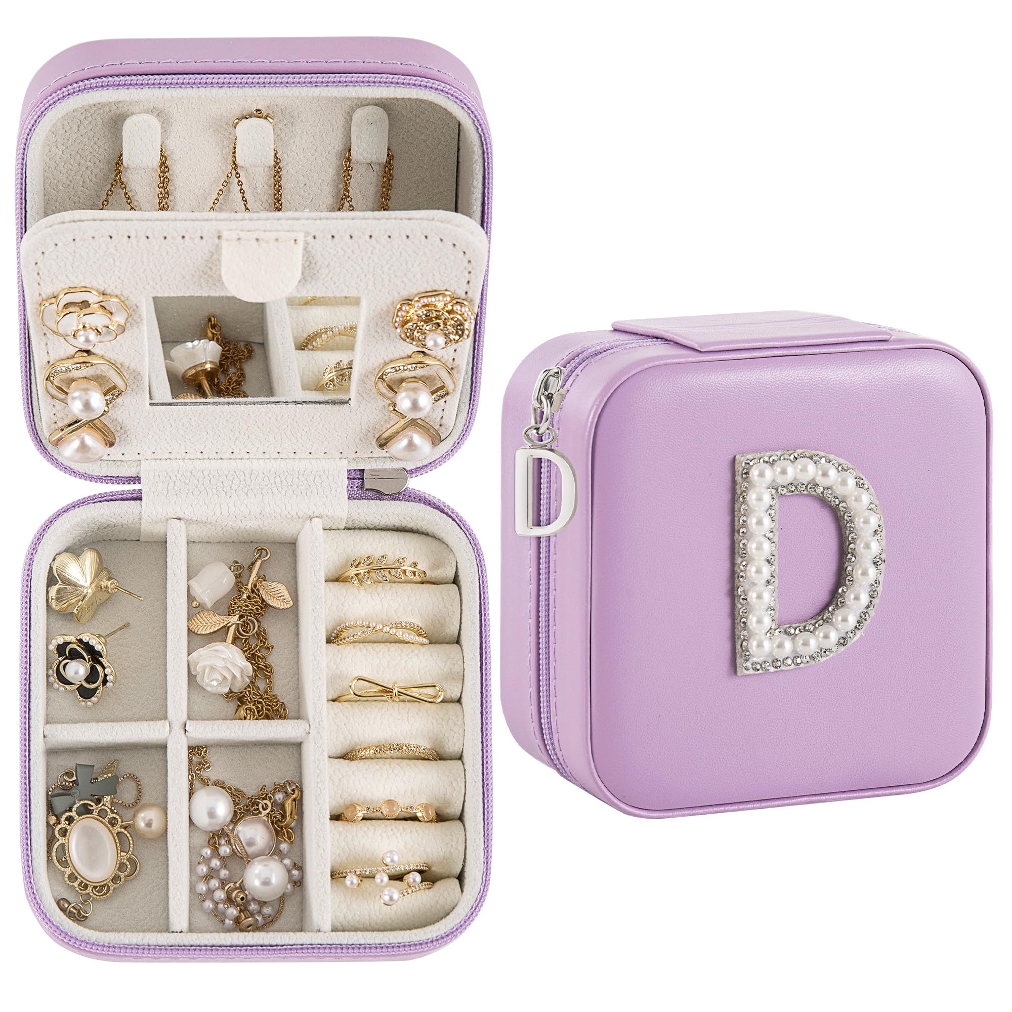 Nymtavia Travel Jewelry Case, Small Jewelry Box Organizer with Personalized Initials, Gifts for Girl Women, Wife Girlfriend Daughter Niece, Bridesmaid