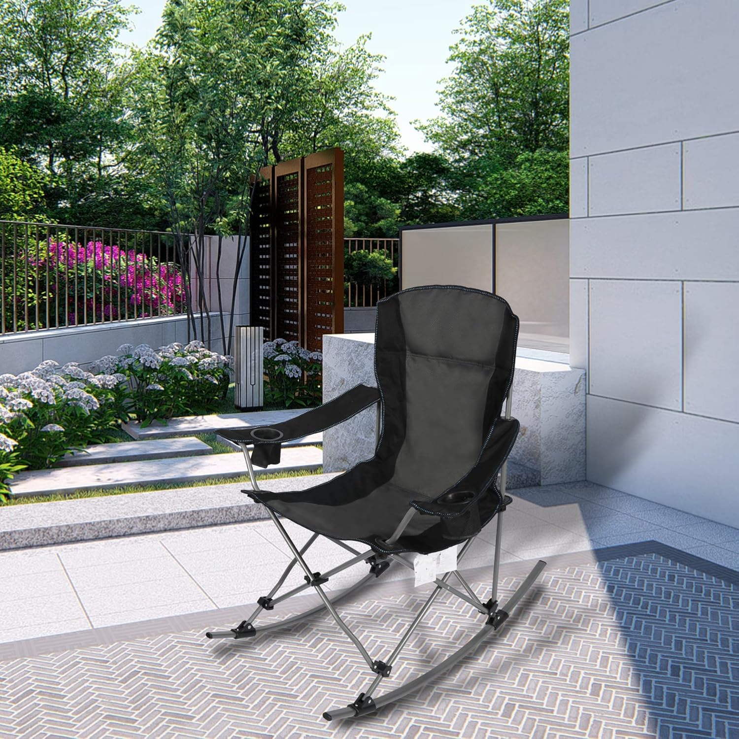 Varbucamp Camping Rocking Chair Outdoor, Folding Heavy Duty Rocker Patio Lawn Chair with High Back, Portable for Indoor Outside Garden, Black Padded Back : Patio, Lawn & Garden