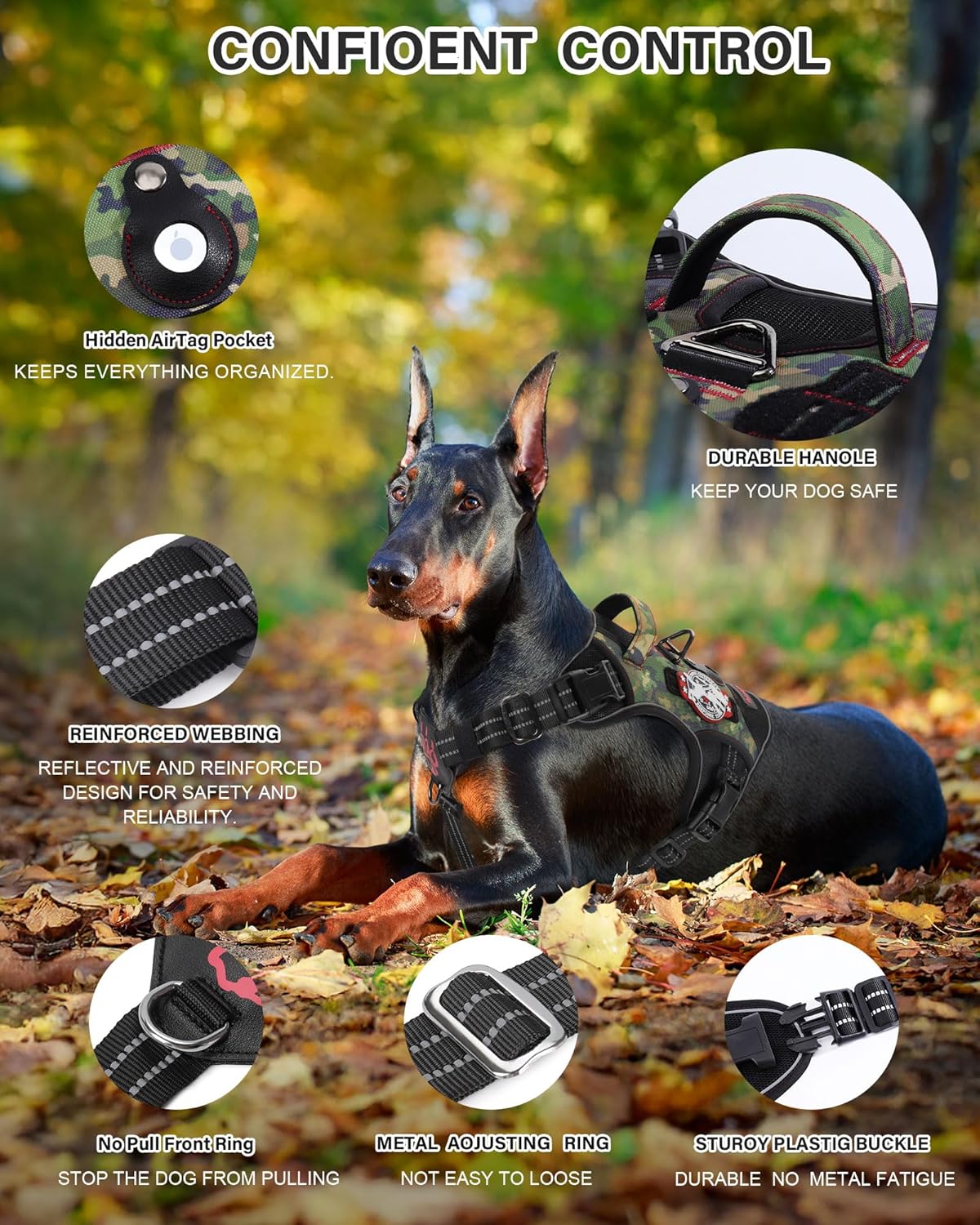 PETNANNY Tactical No Pull Dog Harness for Large Dogs, Breathable Mesh Service Dog Vest with Heavy Duty Handle and Molle Panel for Outdoor Hiking Training, Purple,XL