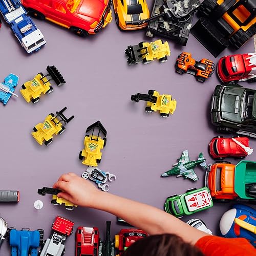 Miniatura 5 de Zhanmai Juego de mini camiones de ingeniería de construcción para adultos, 24 piezas de camiones pequeños de construcción y bolsas de golosinas con