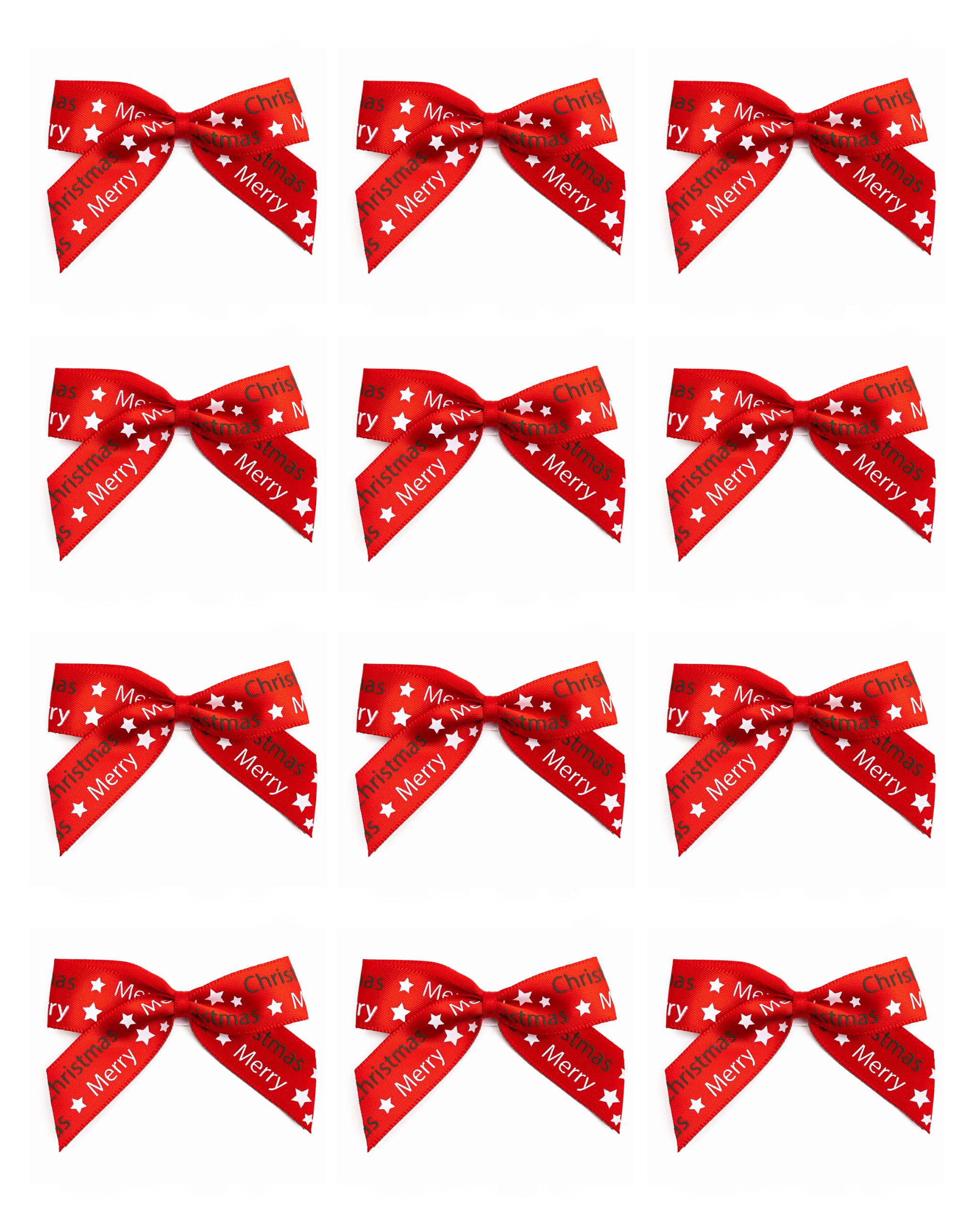 Italian Options Merry Christmas Ribbon Bows, Self-Adhesive Satin Christmas Bow Decorations for Gift Wrapping, Crafts, Wreaths, Crafting Accessories Supplies, Red Satin, 24 Pack, 5 cm — image 1