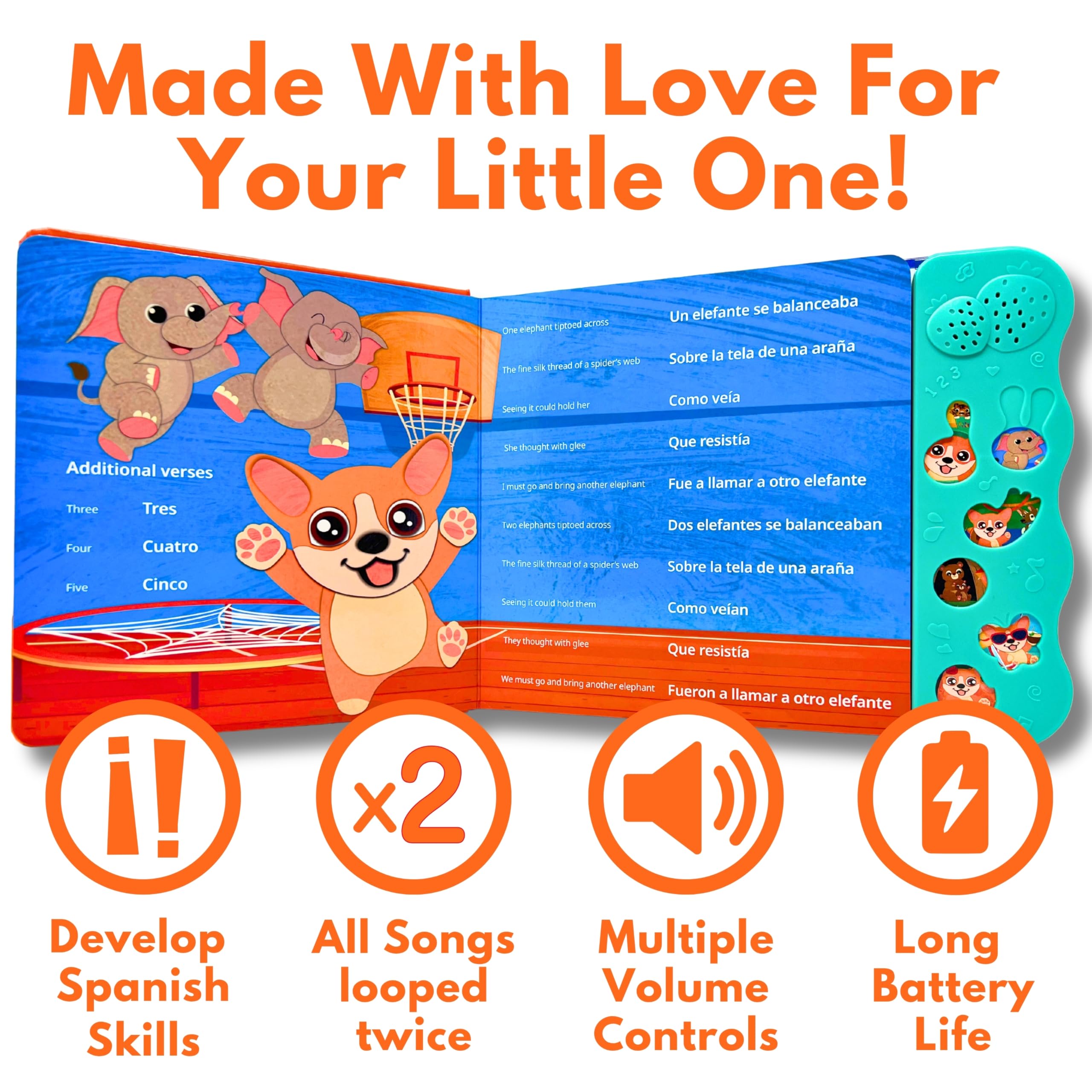 Libros musicales en español para niños de 1 a 3 años, Juguetes en español inglés para bebés y niños pequeños de 1 a 3, Libros en español para bebés y niños pequeños, Juguetes de 3
