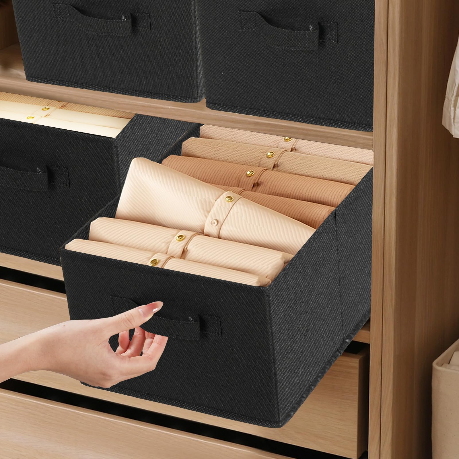 JAKAGO Foldable Wardrobe Storage Boxes 4 Pack, Superior Fabric Wardrobe Storage Organiser 39 x 29 x 20 cm - Image 2