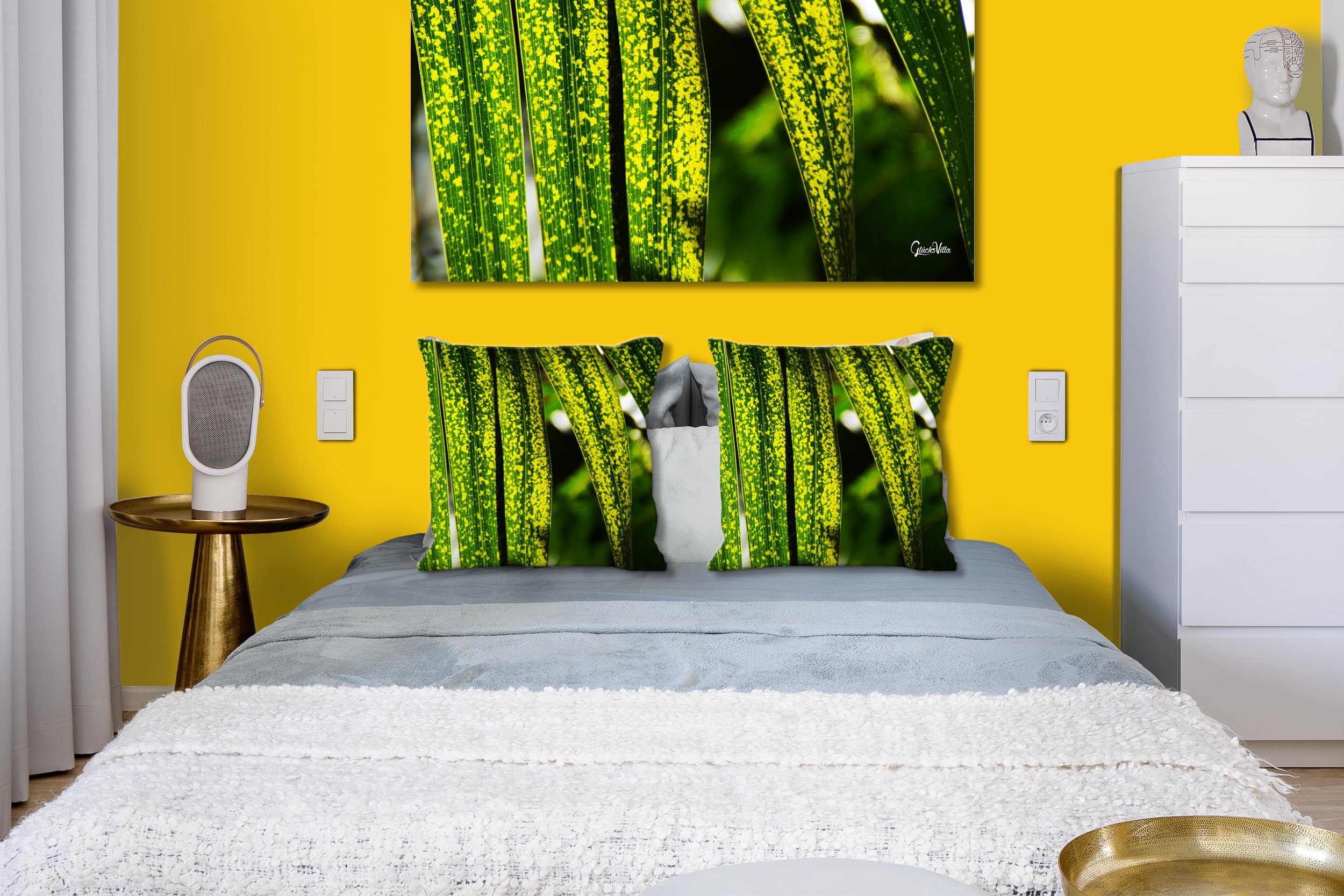 Blattwerk 1 - Foto-Kissen-Hülle Set (2 STK.) 40 x 40 cm | Kissen-Bezüge - passend zu Wandbild - Deko-Kissen - Pflanze Blätter Natur Garten Botanik Palme