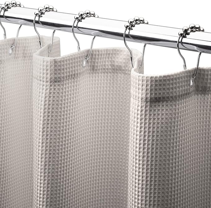 AmazerBath Waffle Shower Curtain, Heavy Duty Fabric Shower