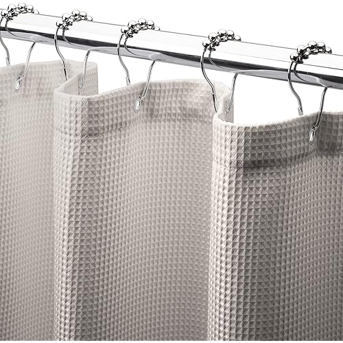 AmazerBath Waffle Shower Curtain, Khaki Shower Curtain Fabric with Waffle Weave, Hotel Quality Bathroom Shower Curtains, Heavy Duty, 72 x 72 Inches