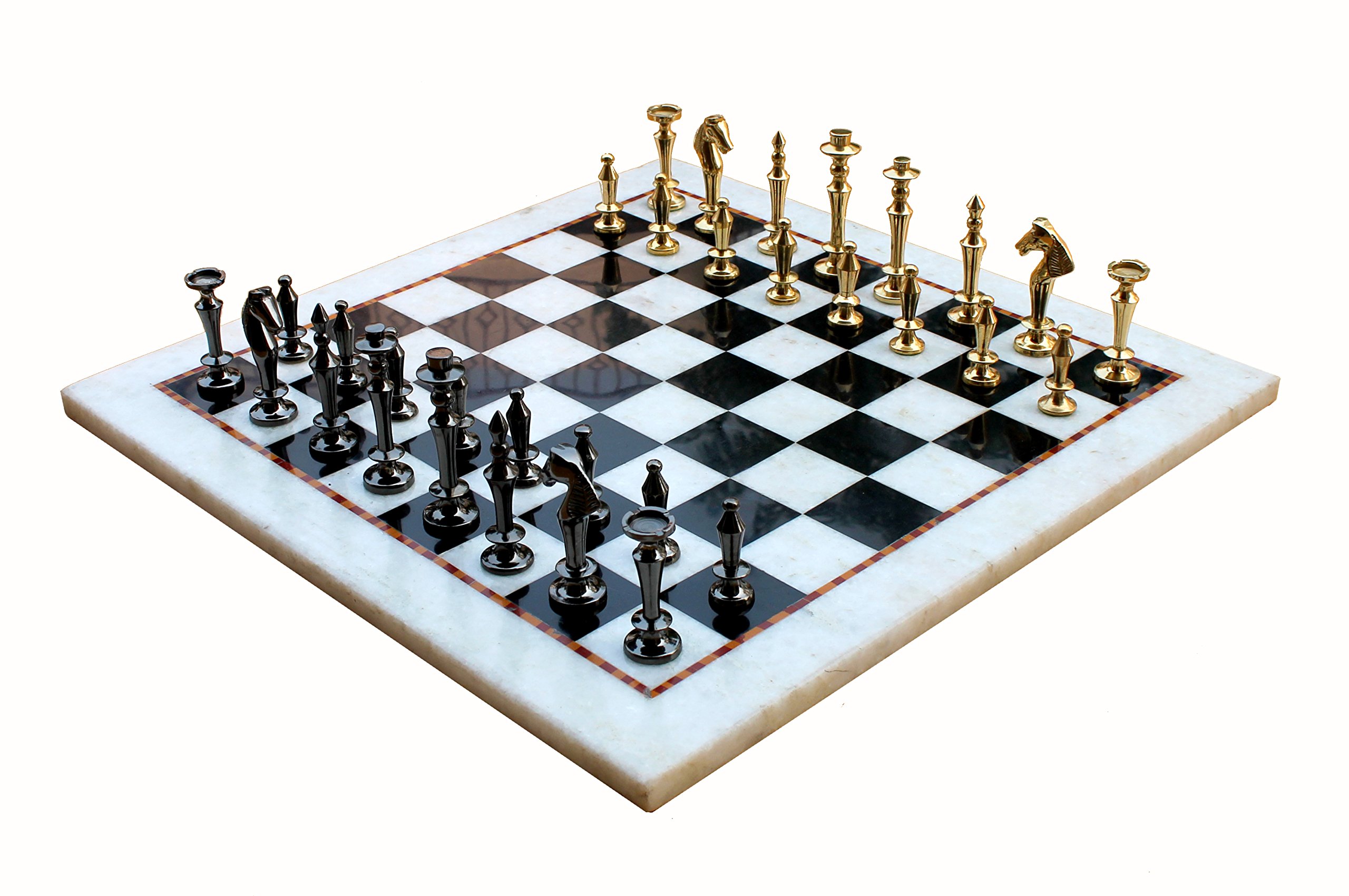 StonKraft Marmor-Schachbrett-Set zum Sammeln + Messing-Schachfiguren, 38,1 cm, für 2 Spieler, ab 12 Jahren