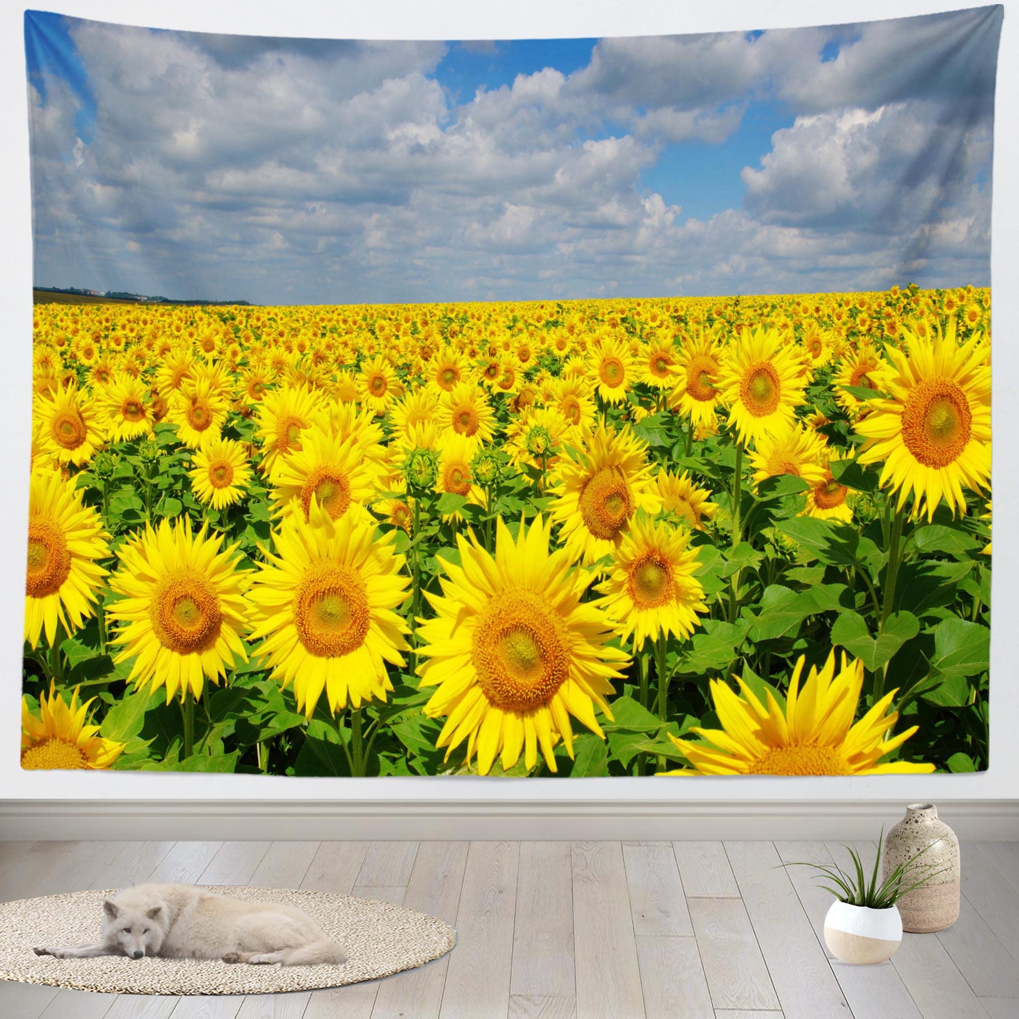 Tapisserie Murale Tournesols - Style Gobelin, Décoration Murale, Motif Tournesols