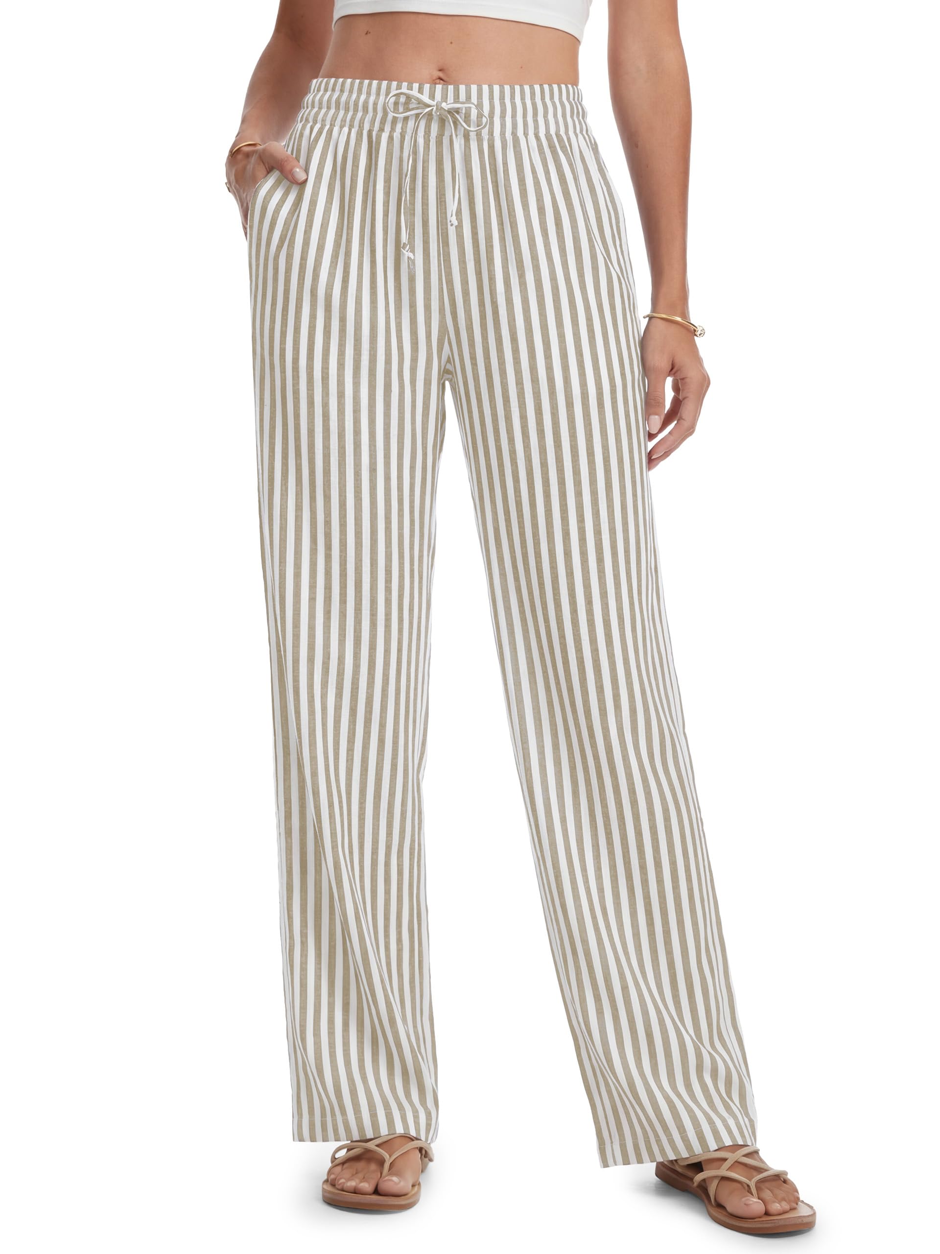 SEVEGO Tall Women Striped Linen Pants
