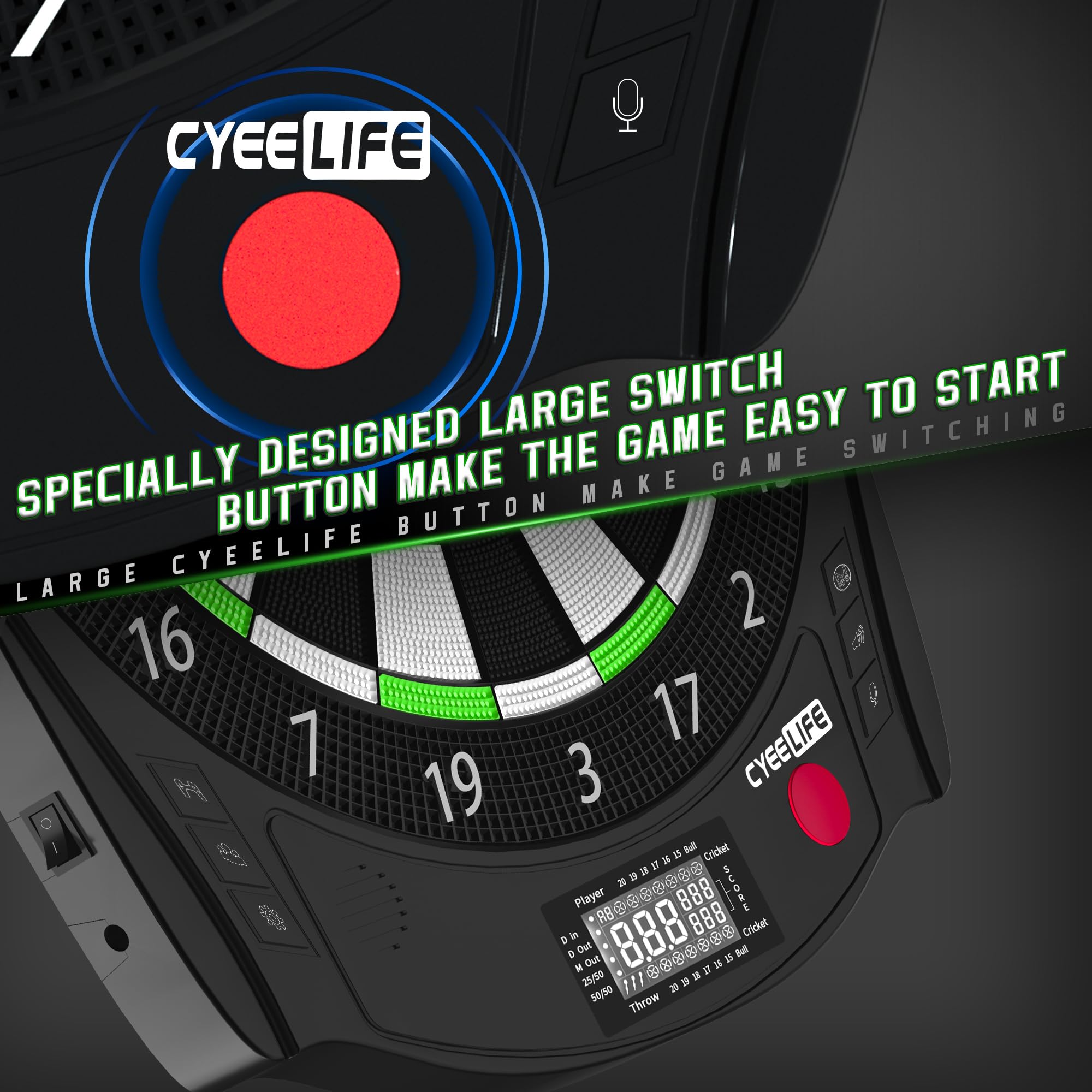 CyeeLife Bersaglio elettronico con 12 freccette e accessori, batteria/adattatore/tedesco inglese 3 lingue