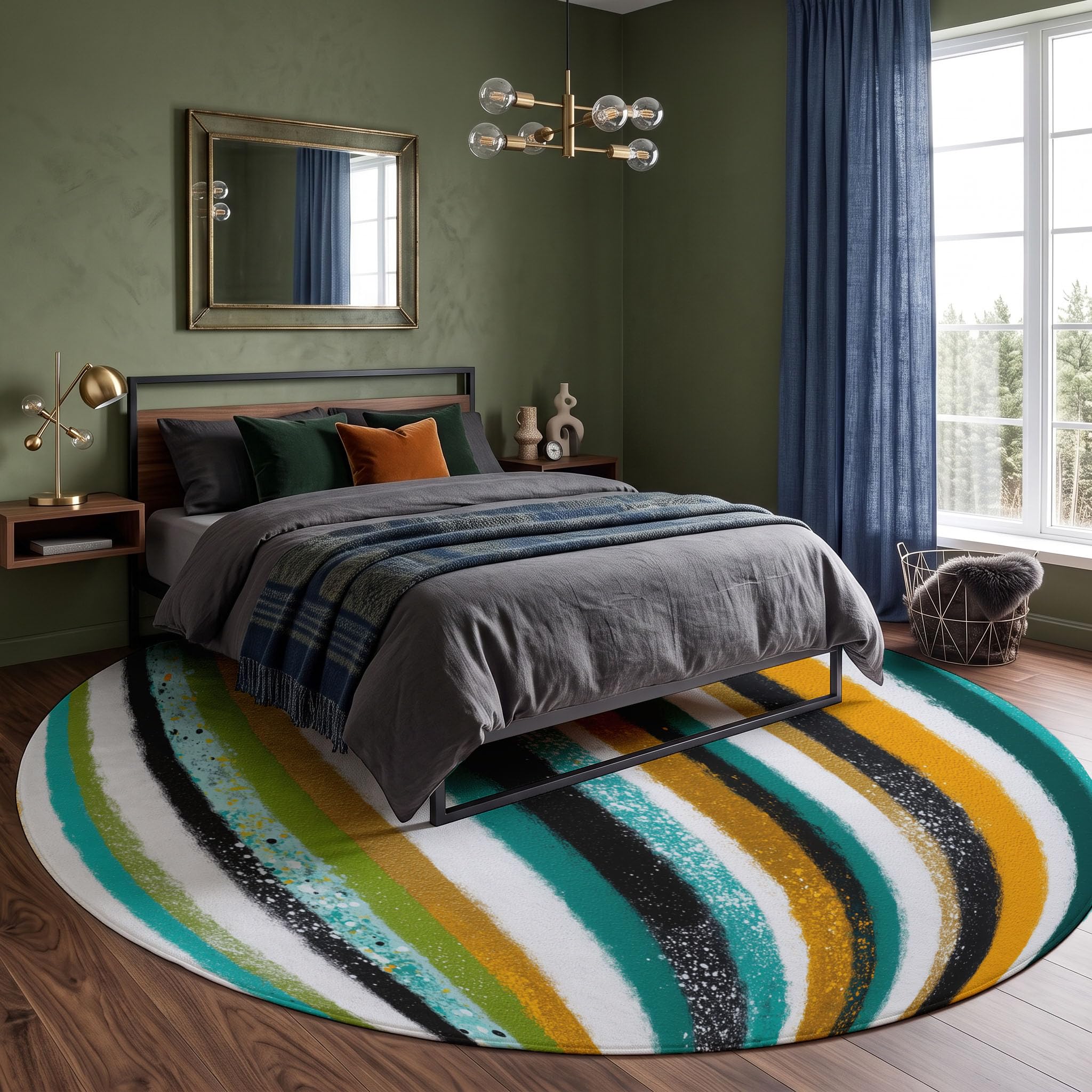 Tapis Rond 120cm Rayures D'Éclaboussures D'Encre Pour Chambre | Texture De Graffiti Peinte À La Main Rond Tapis Antidérapant Lavable En Machine Cuisine Salon Adulte Interieur Bureau Cuisine Decoration