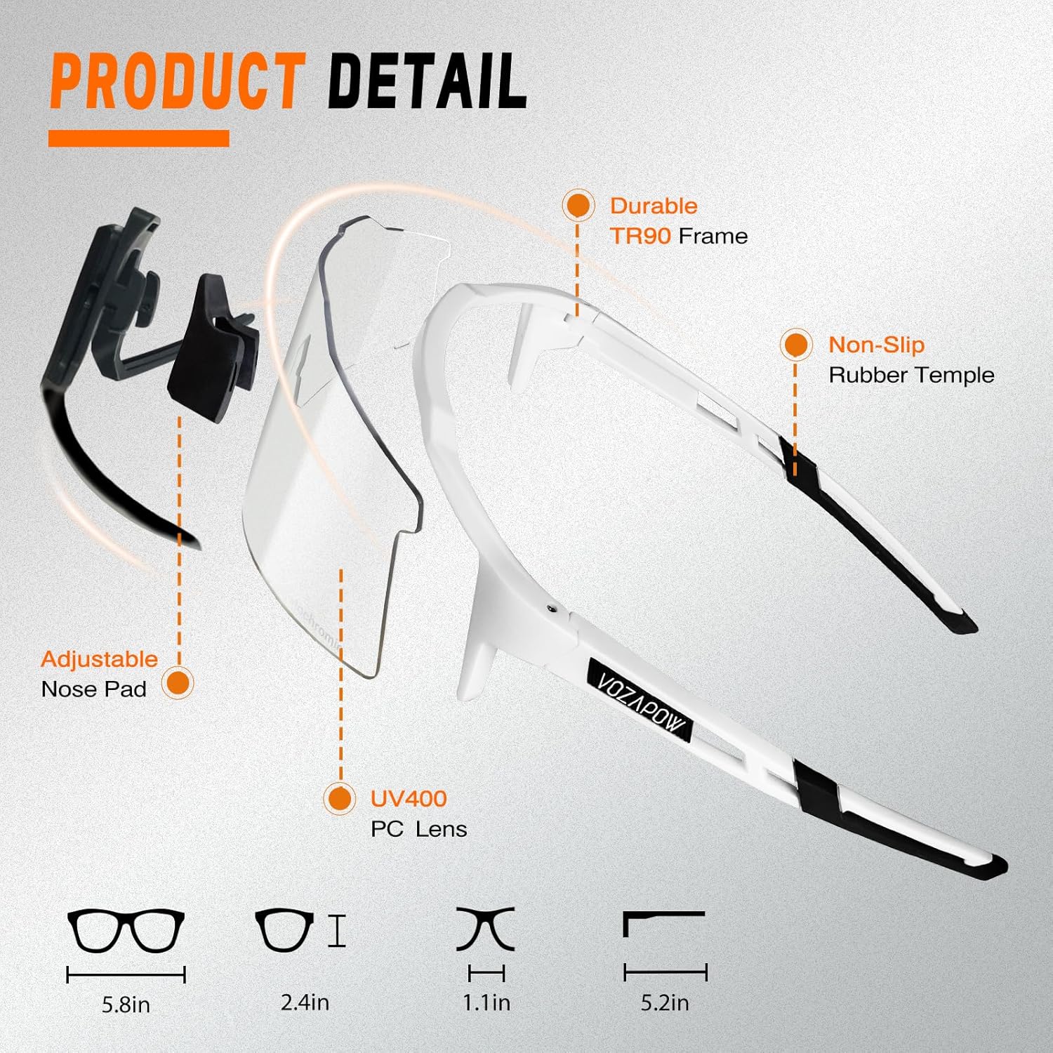 Photochromic Sports Sunglasses XL for Men Women, TR90 Frame Cycling Glasses for Baseball, Running, Hiking - Image 5