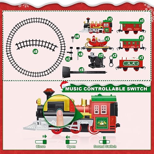 Miniatura 5 de Neragron Juego de tren de árbol de Navidad, juguetes de tren eléctrico con luz y sonidos, regalos de tren de juguete de Navidad para niños (en el