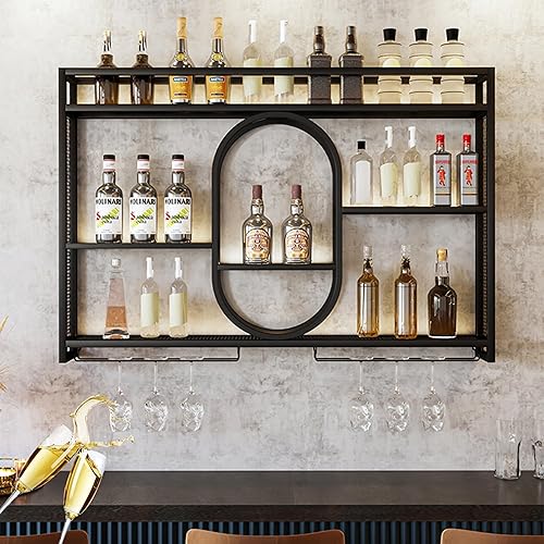 Miniatura 2 de Estantes para vinos, estantes de bar montados en la pared con estante colgante para copas de vino, estante de exhibición de botellas de licor con