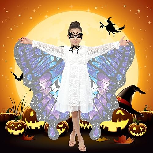 Miniatura 5 de Butterfly Costume Halloween Costumes for Girls Kids, Butterfly Wings Costume Cape Shawl for Girls Fairy Wing