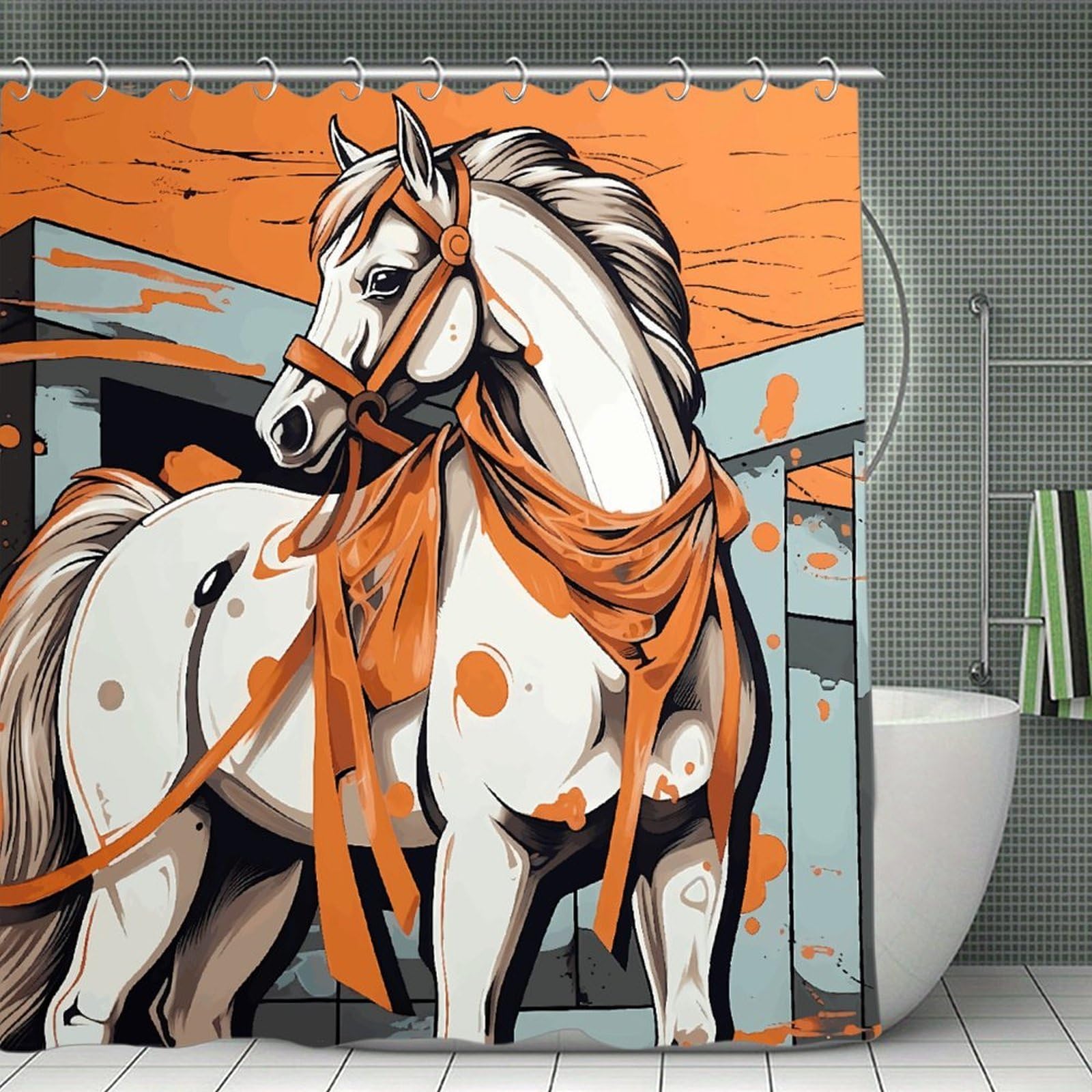 VstaDank A Cartoon Horse Shower Curtain Light-Weight Blackout Bathroom Curtain Washable Shower Liner 71x71 Inch Bath Curtain with Metal Holes Bathtub Bath Room