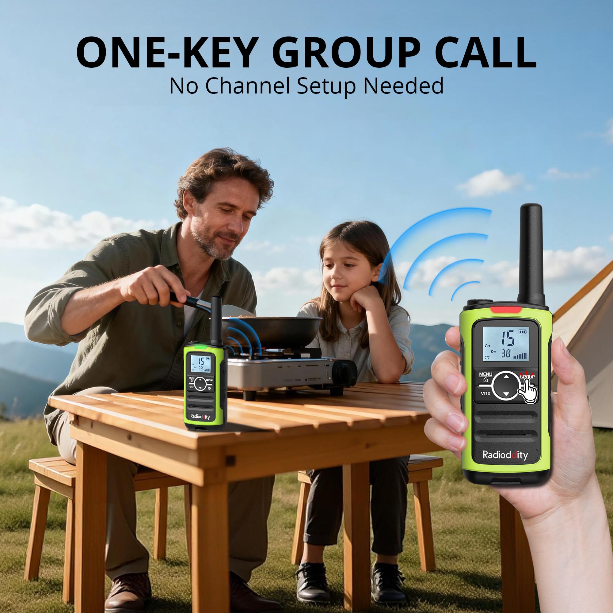 Radioddity PR-T8 Walkie Talkie dla dzieci, PMR446 Dwukierunkowe radio z możliwością ładowania, daleki zasięg, funkcja połączeń grupowych, VOX, latarka, bateria 2000 mAh, ładowanie USB-C, do wędrówek,