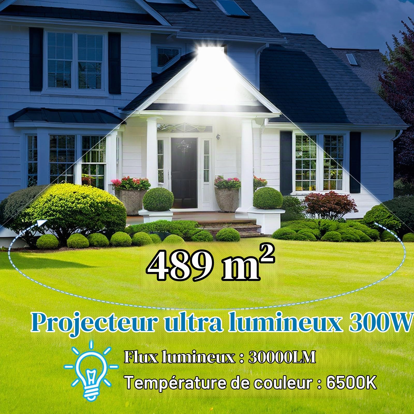 2 Pièces Projecteur LED Extérieur 300W, 1M Câble Blanc Froid 6500K Projecteur LED, Spot led Extérieur IP66 Étanche, pour Jardins, Terrasses, Cours, Balcons, Parcs, Garages, Usines, Carré
