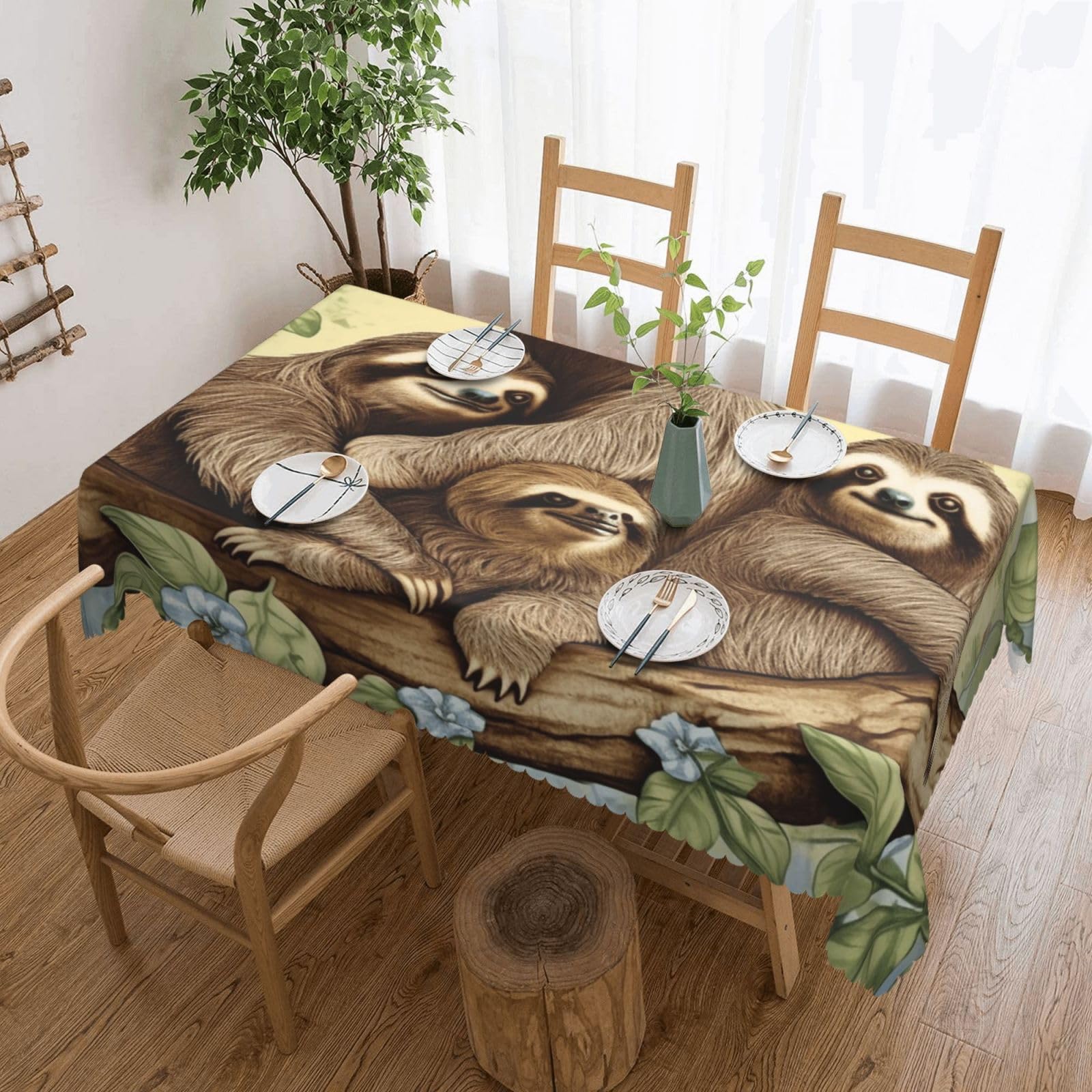 Fodpand Black Sloth Family Tablecloths For Rectangle Tables 72 X 54 Inches - Reusable And Washable Table Clothes Decorative Table Cover For Dining Tables, Buffet Parties, Wrinkle Resistant