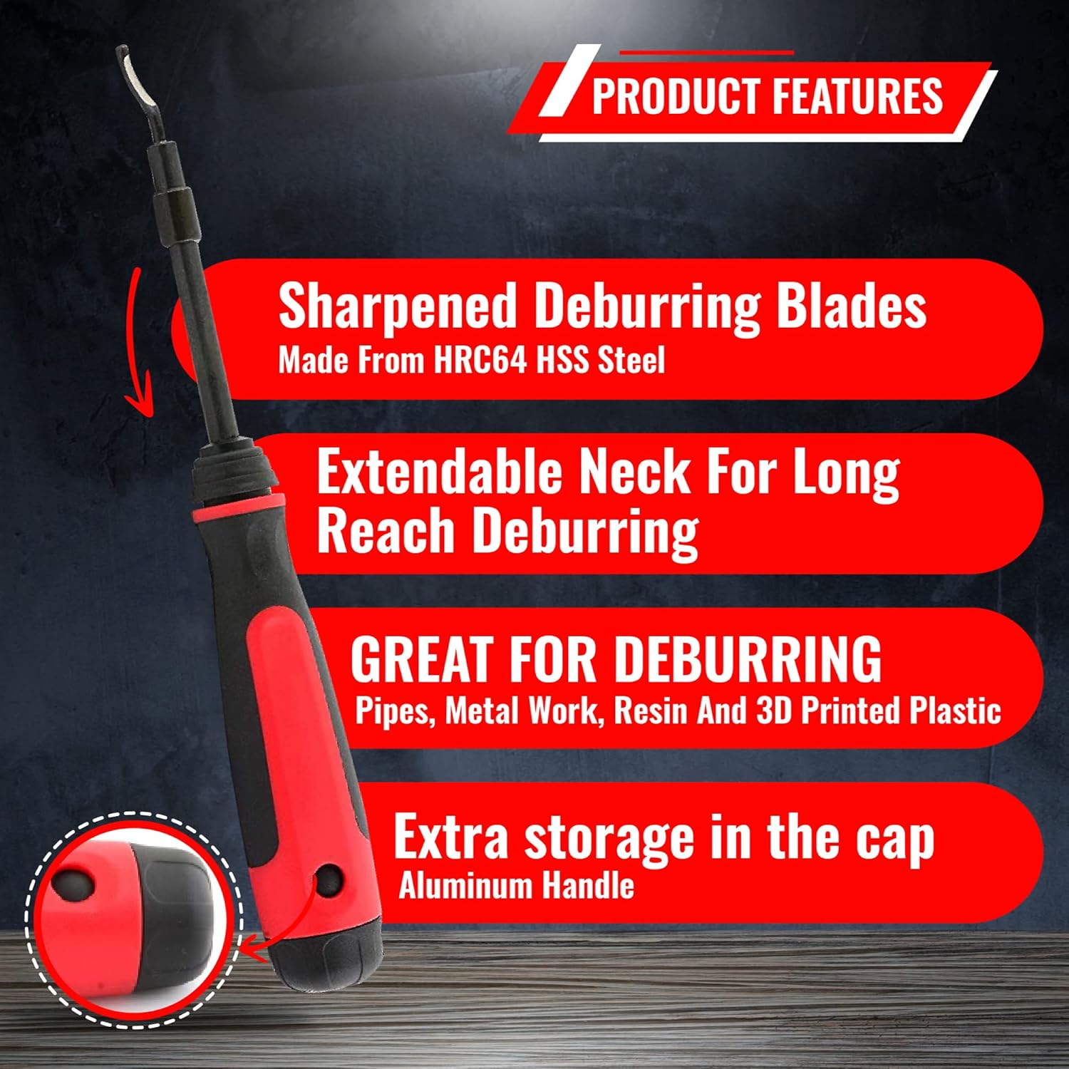 AFA Tooling - Extendable Neck Deburring Tool & Countersink Hand Reamer with 15 Extra Blades - Works on Resin, PVC Pipes, Copper, Plastic - Plumbing & 3D Printing Burr Removal Reamer Tool