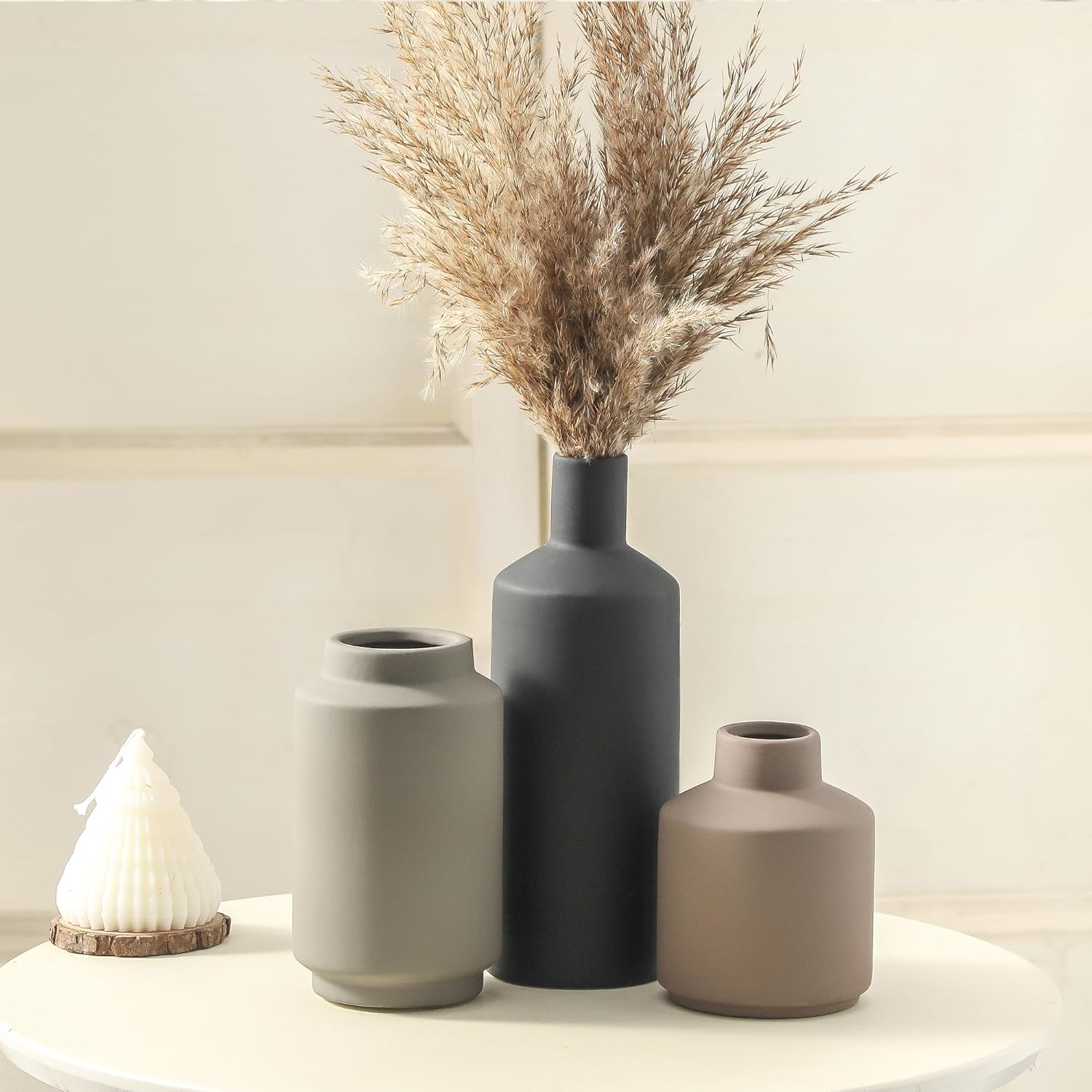 Ceramic Vase Set of 3, Modern Decorative Vases for Home Decor, Small Flower Pottery Vase Sets, Boho Farmhouse Rustic Vases for Living Room, Kitchen, Bedroom, Bathroom, Shelf, Table - Image 4