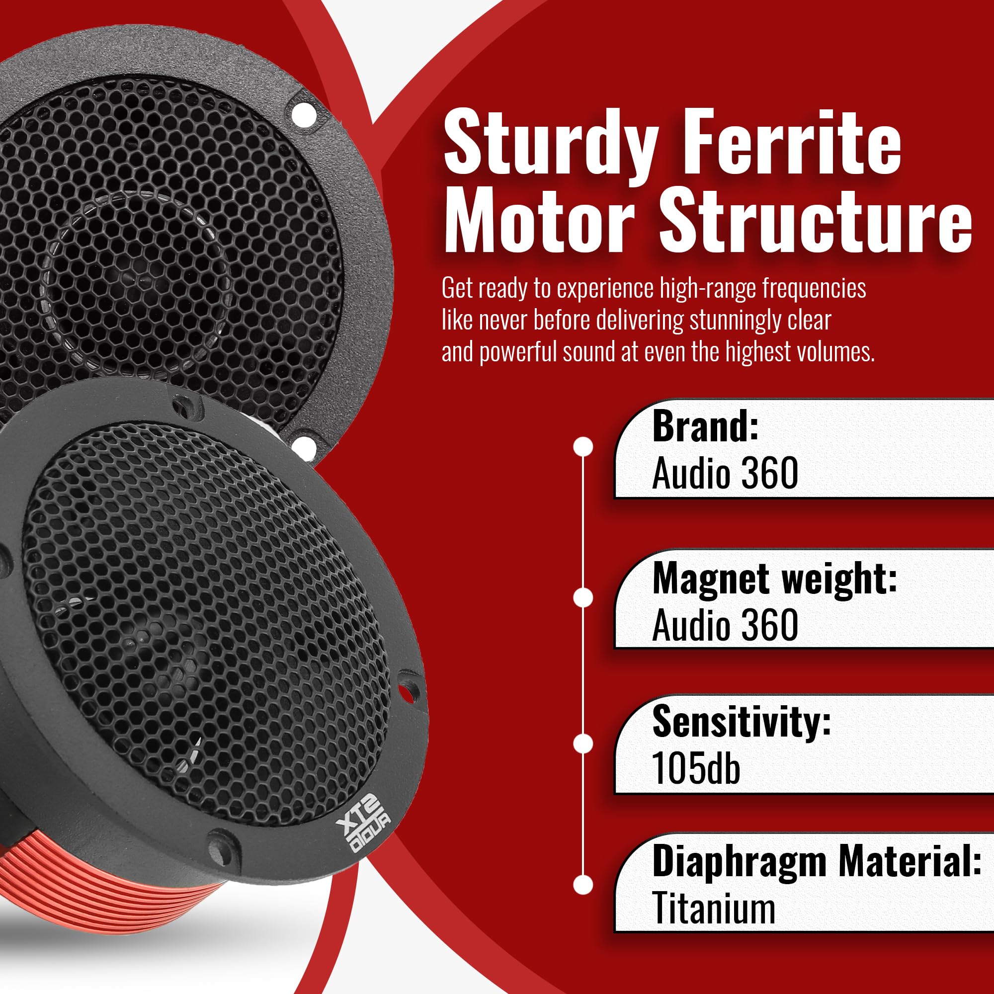 STX Audio STX-600TW Haut-parleur super tweeter de 9,4 cm, 4 Ohm, puissance maximale de 1000 W, sensibilité de 105 dB, membrane en titane, bobine vocale CCAW pour voiture professionnelle