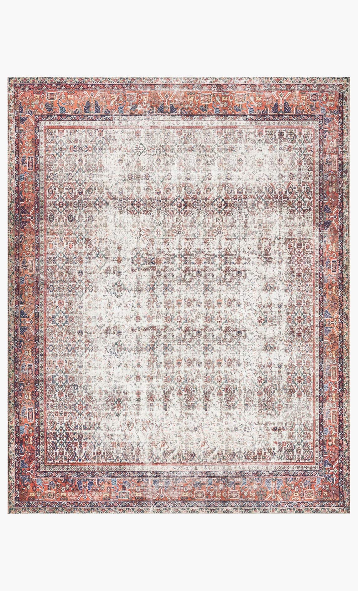 Loloi LAYLA Collection, LAY-12,Ivory / Brick, 5'-0" x 7'-6", .13" Thick, Area Rug, Soft, Durable, Vintage Inspired, Distressed, Low Pile, Non-Shedding, Easy Clean, Printed, Living Room Rug